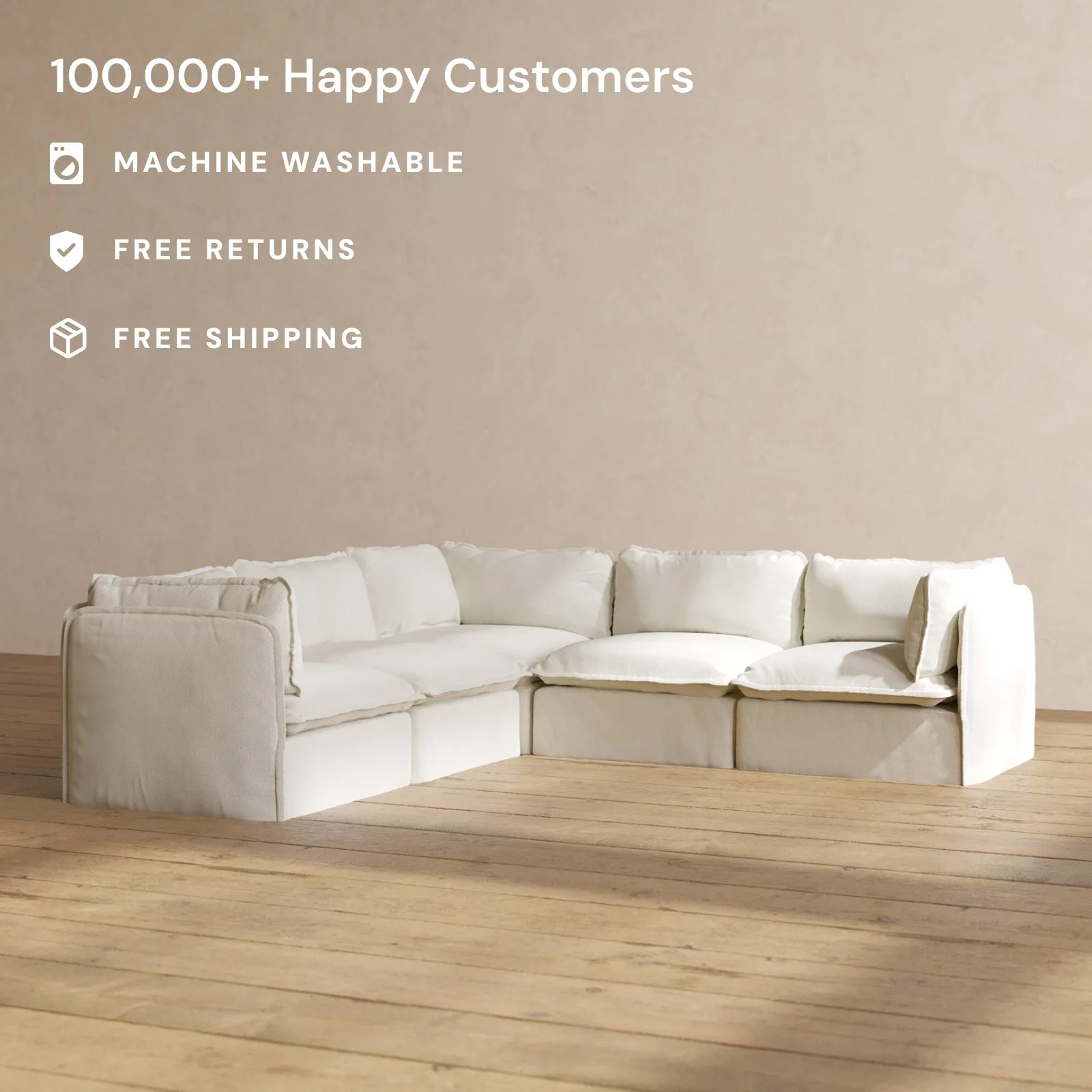 Modular Performance 5-Seater Corner Sectional in Eggshell | Deluxe Blend