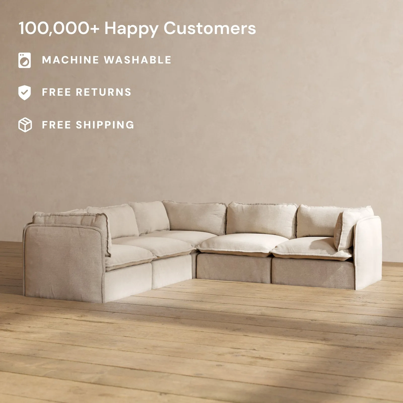 Modular Performance 5-Seater Corner Sectional in Oat | Deluxe Blend