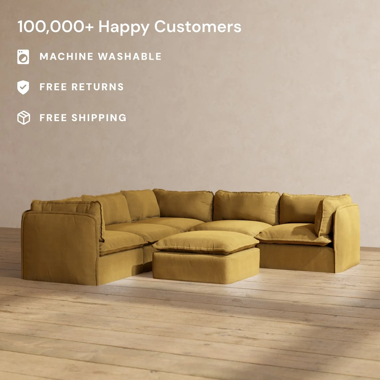 Modular Performance 5-Seater Corner Sectional   Ottoman in Toffee | Deluxe Blend