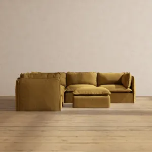 Modular Performance 5-Seater Corner Sectional   Ottoman in Toffee | Deluxe Blend