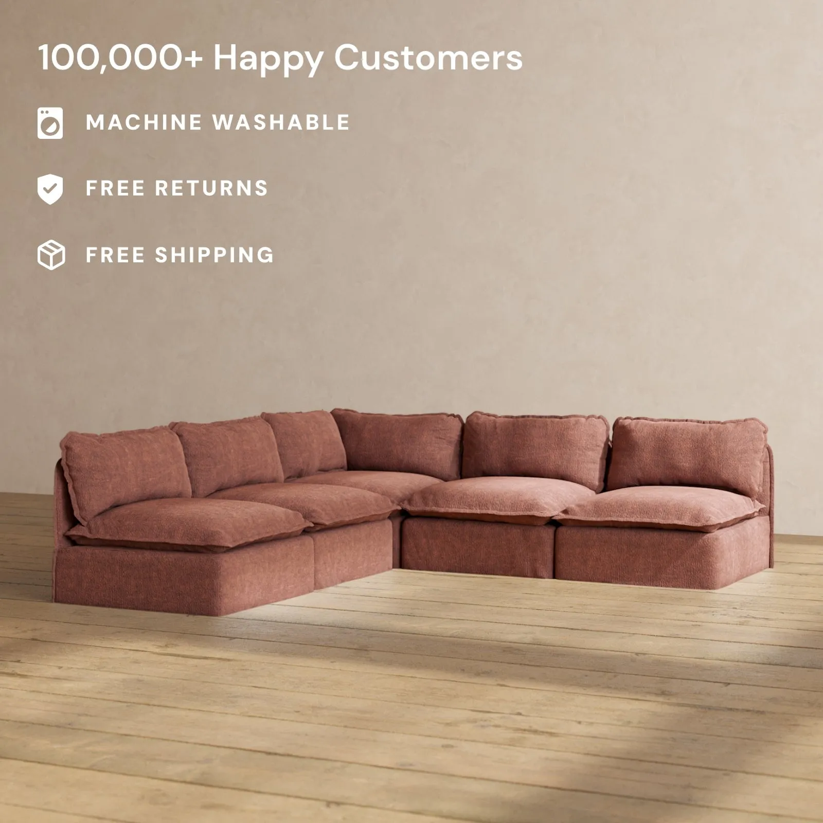 Modular Performance 5-Seater Open-Ends Corner Sectional in Chestnut | Relaxed Blend