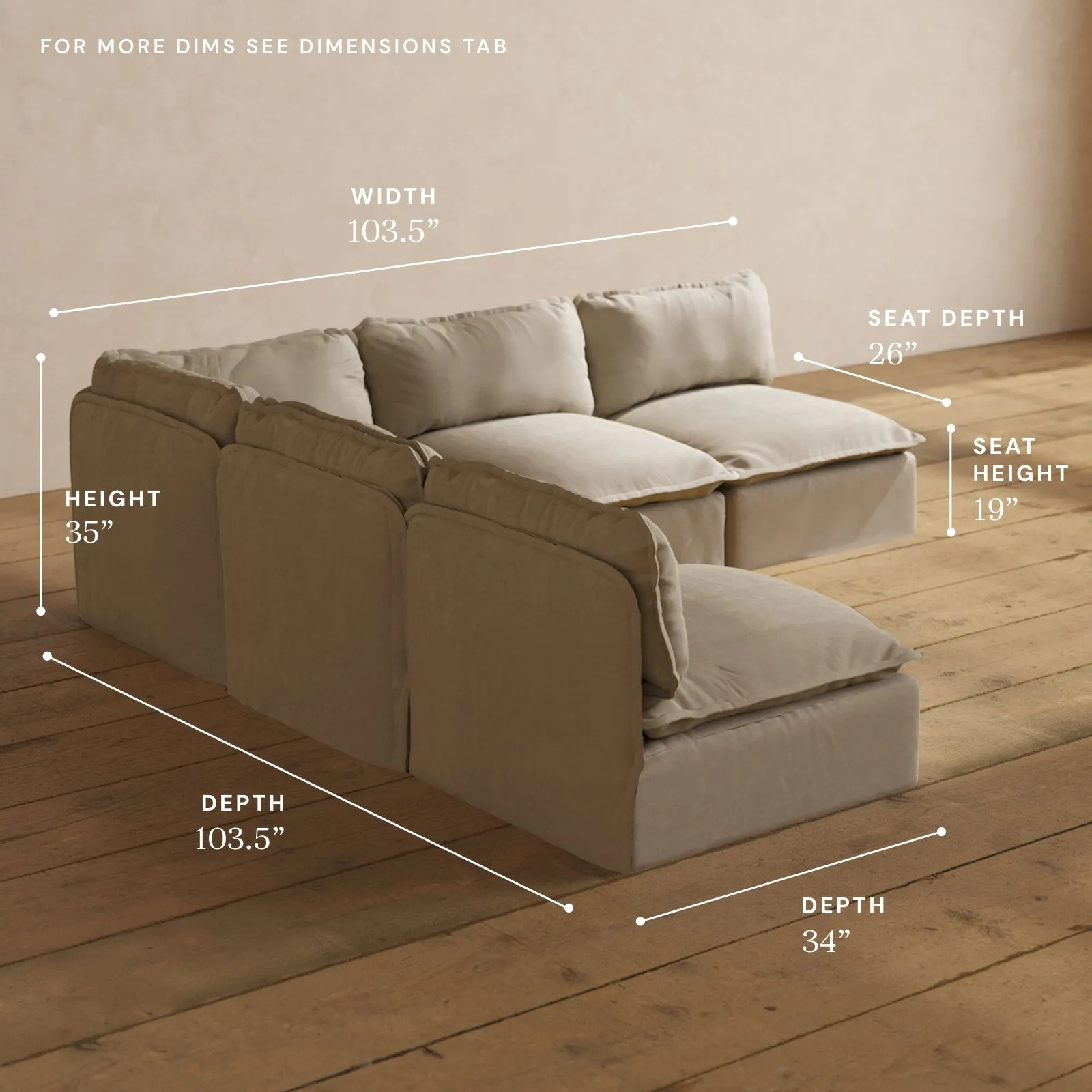 Modular Performance 5-Seater Open-Ends Corner Sectional in Dune | Deluxe Blend