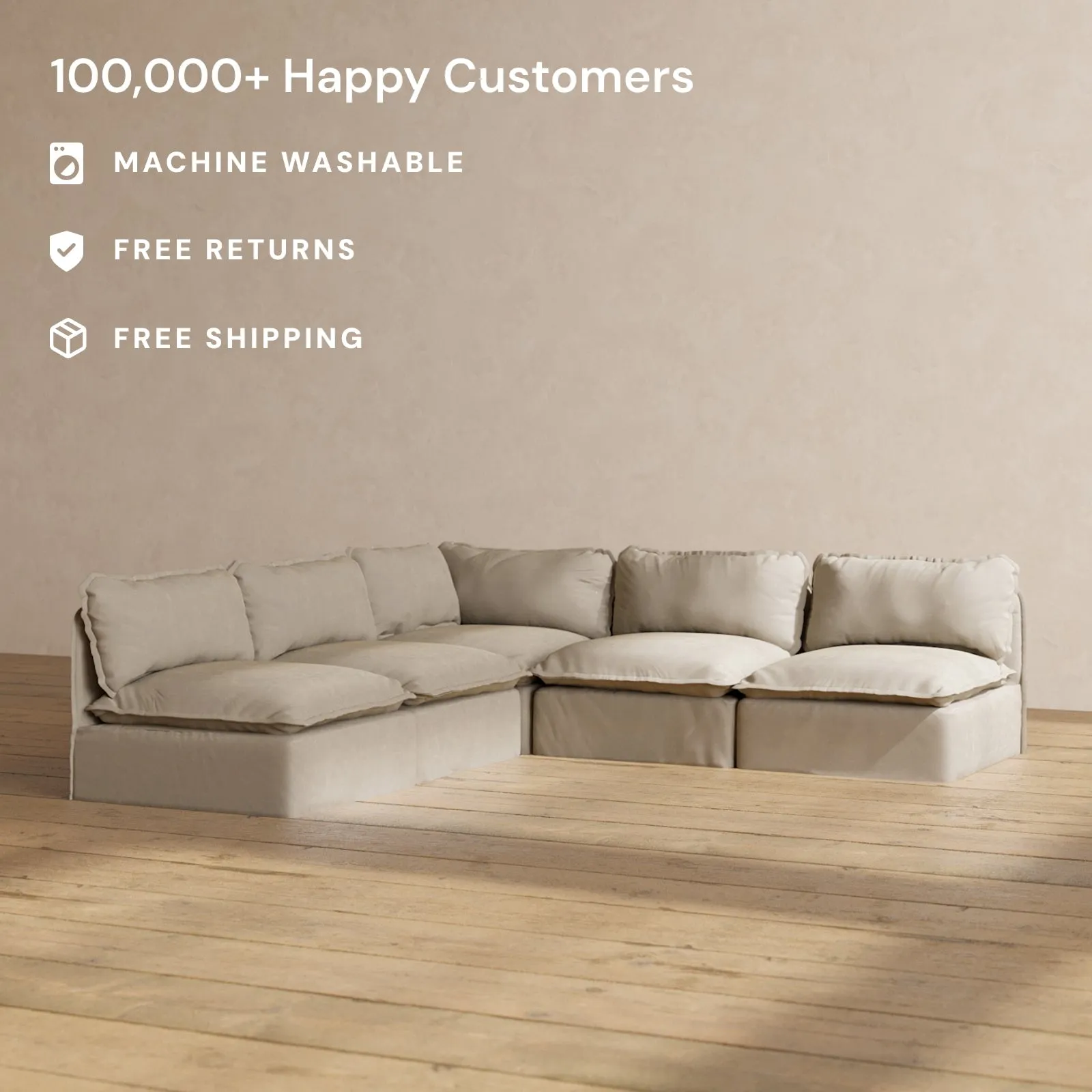 Modular Performance 5-Seater Open-Ends Corner Sectional in Dune | Deluxe Blend