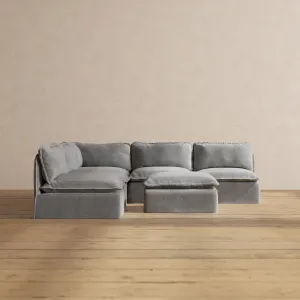 Modular Performance 5-Seater Open-Ends Corner Sectional   Ottoman in Ash | Deluxe Blend