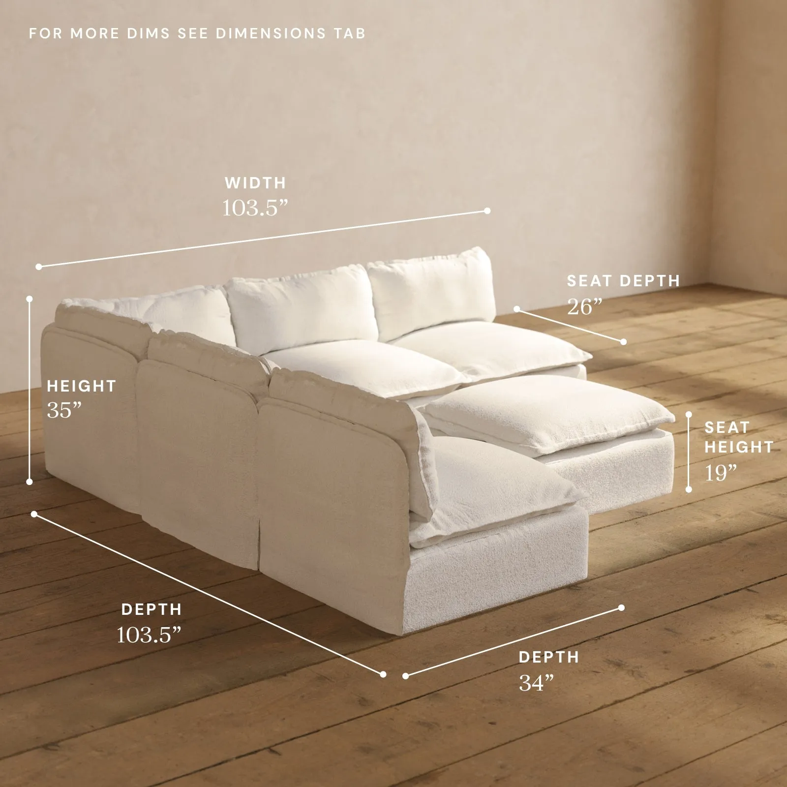 Modular Performance 5-Seater Open-Ends Corner Sectional   Ottoman in Mousse | Deluxe Blend