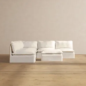 Modular Performance 5-Seater Open-Ends Corner Sectional   Ottoman in Mousse | Deluxe Blend