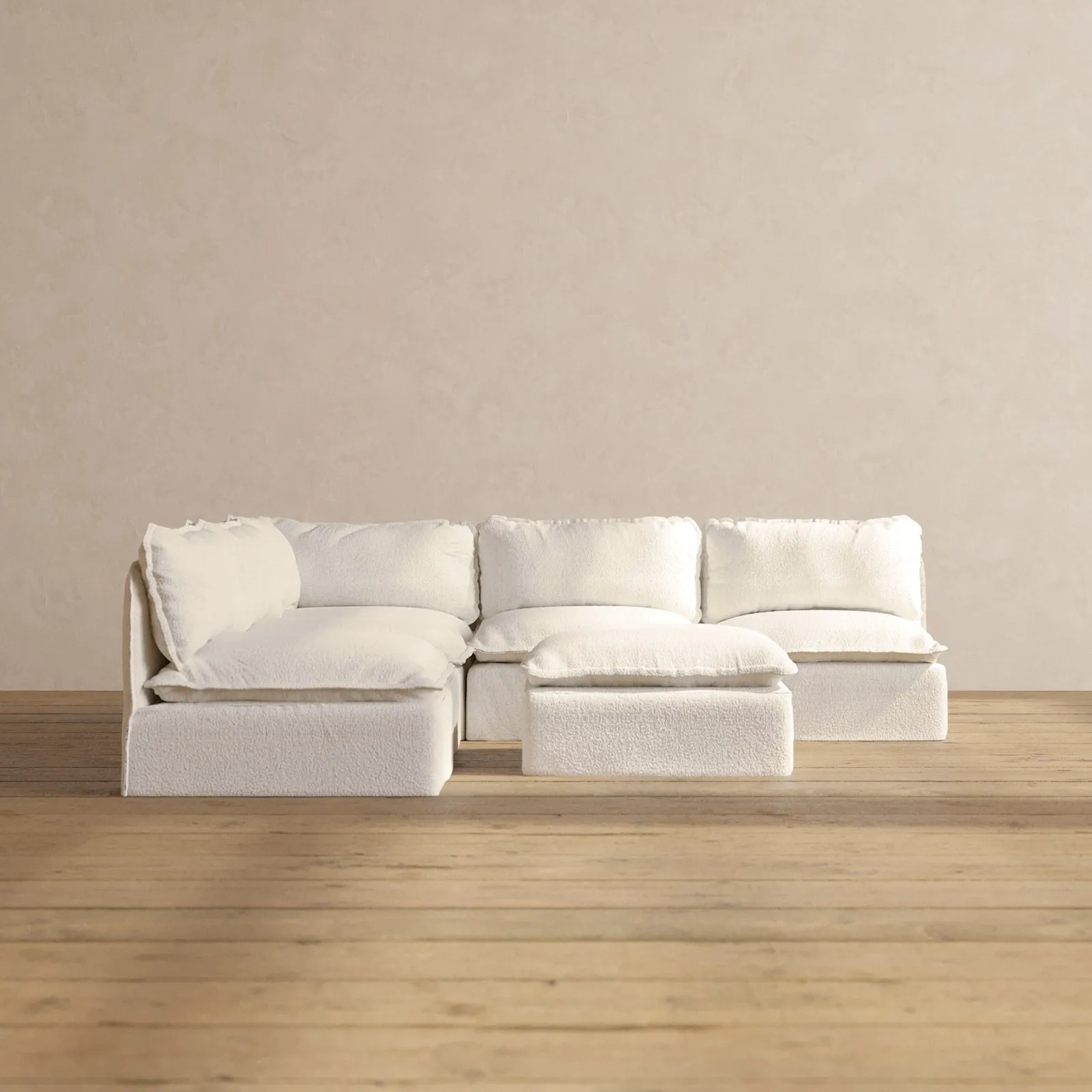 Modular Performance 5-Seater Open-Ends Corner Sectional   Ottoman in Mousse | Deluxe Blend