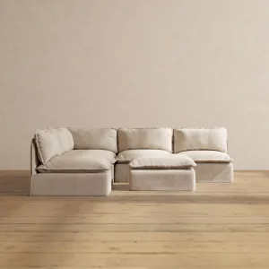 Modular Performance 5-Seater Open-Ends Corner Sectional   Ottoman in Oat | Deluxe Blend