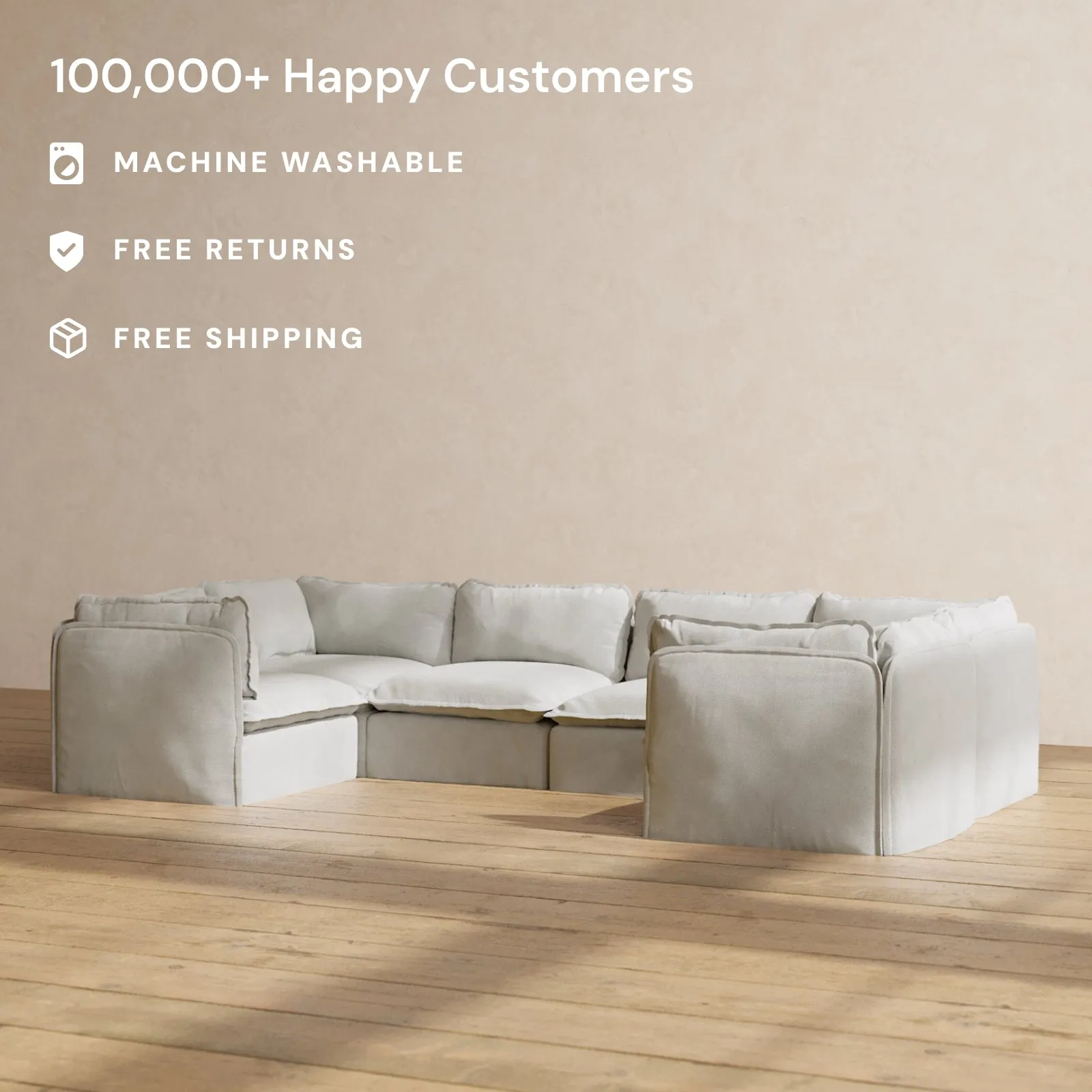 Modular Performance 6-Seater U-Sectional in Cloud | Deluxe Blend