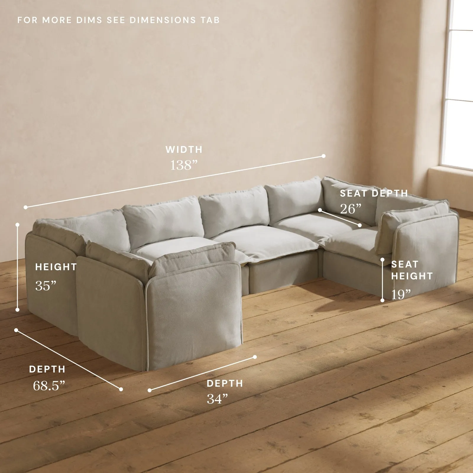 Modular Performance 6-Seater U-Sectional in Cloud | Deluxe Blend