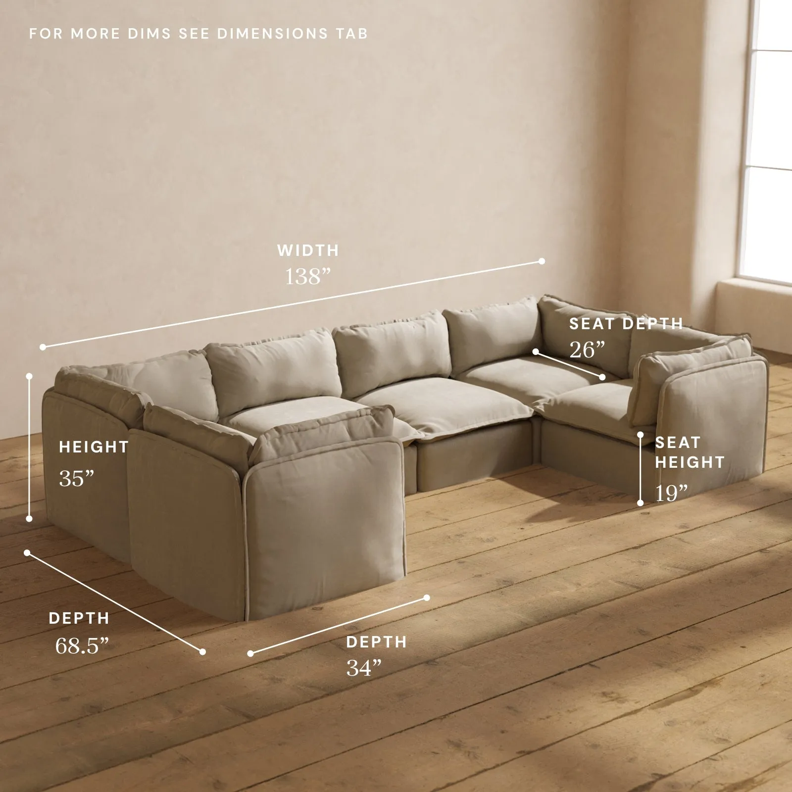Modular Performance 6-Seater U-Sectional in Dune | Relaxed Blend