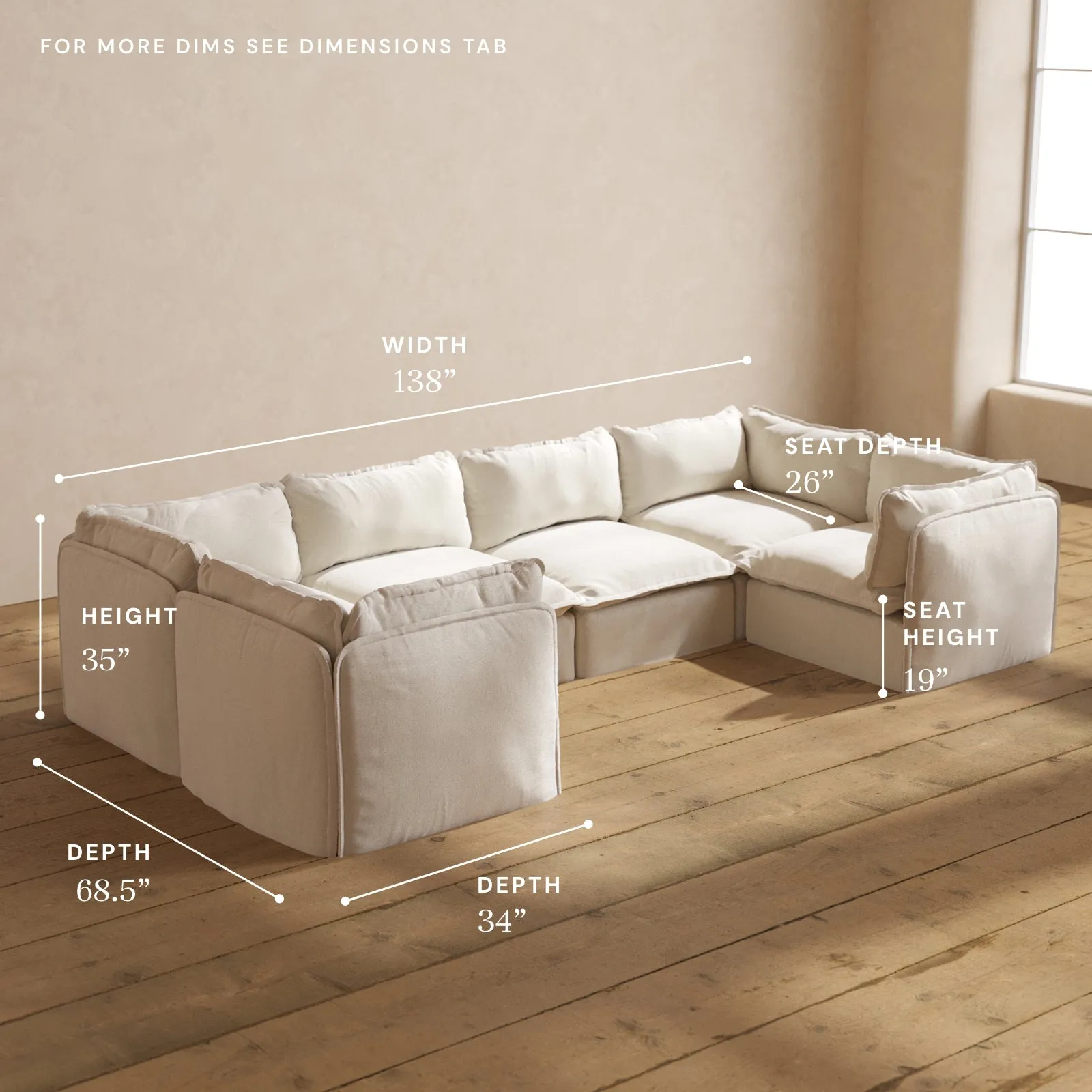 Modular Performance 6-Seater U-Sectional in Flour | Relaxed Blend