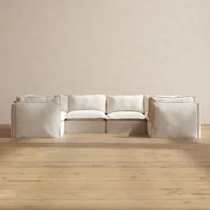 Modular Performance 6-Seater U-Sectional in Flour | Relaxed Blend