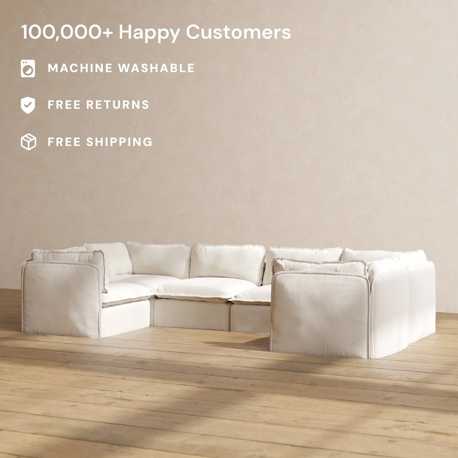 Modular Performance 6-Seater U-Sectional in Flour | Relaxed Blend