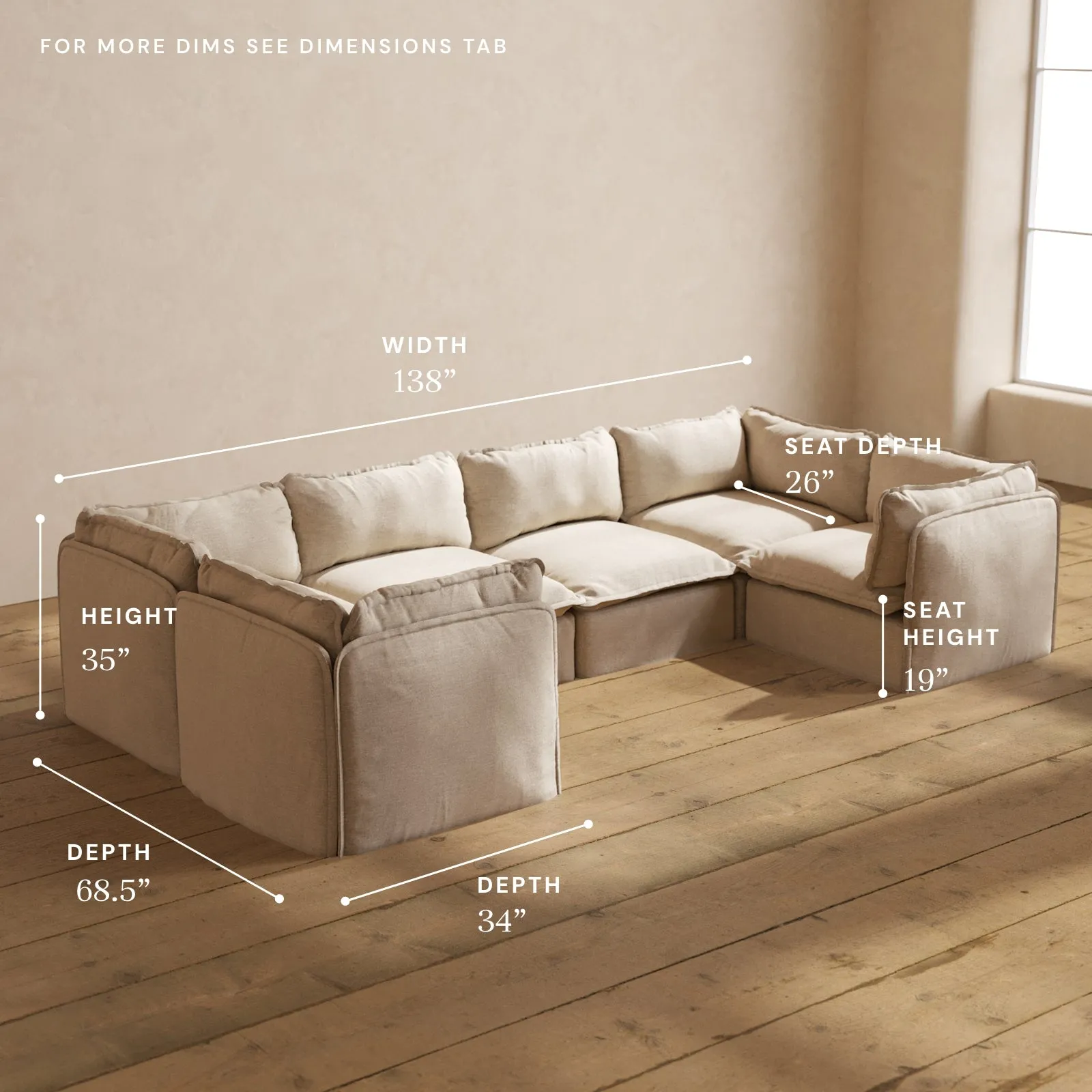 Modular Performance 6-Seater U-Sectional in Oat | Deluxe Blend