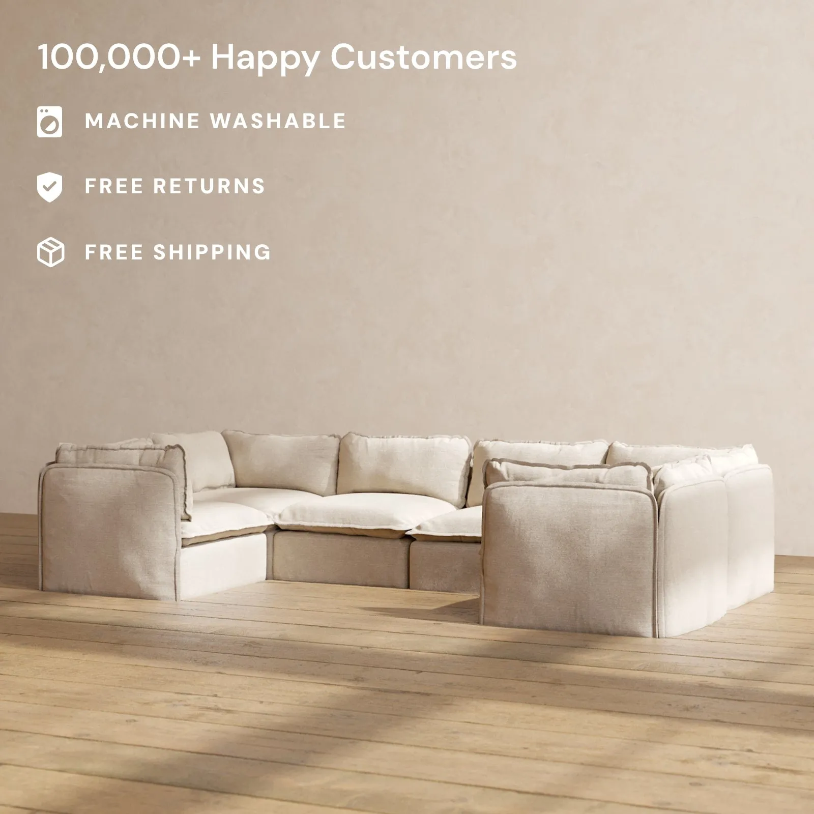 Modular Performance 6-Seater U-Sectional in Oat | Deluxe Blend