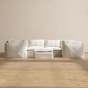 Modular Performance 6-Seater U-Sectional   Ottoman in Eggshell | Relaxed Blend