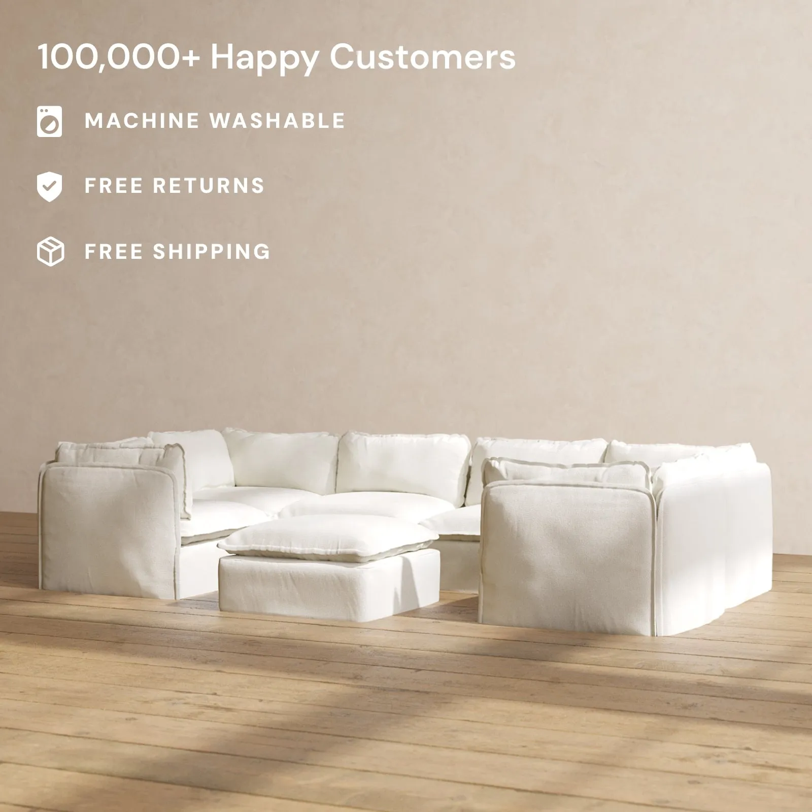 Modular Performance 6-Seater U-Sectional   Ottoman in Eggshell | Relaxed Blend