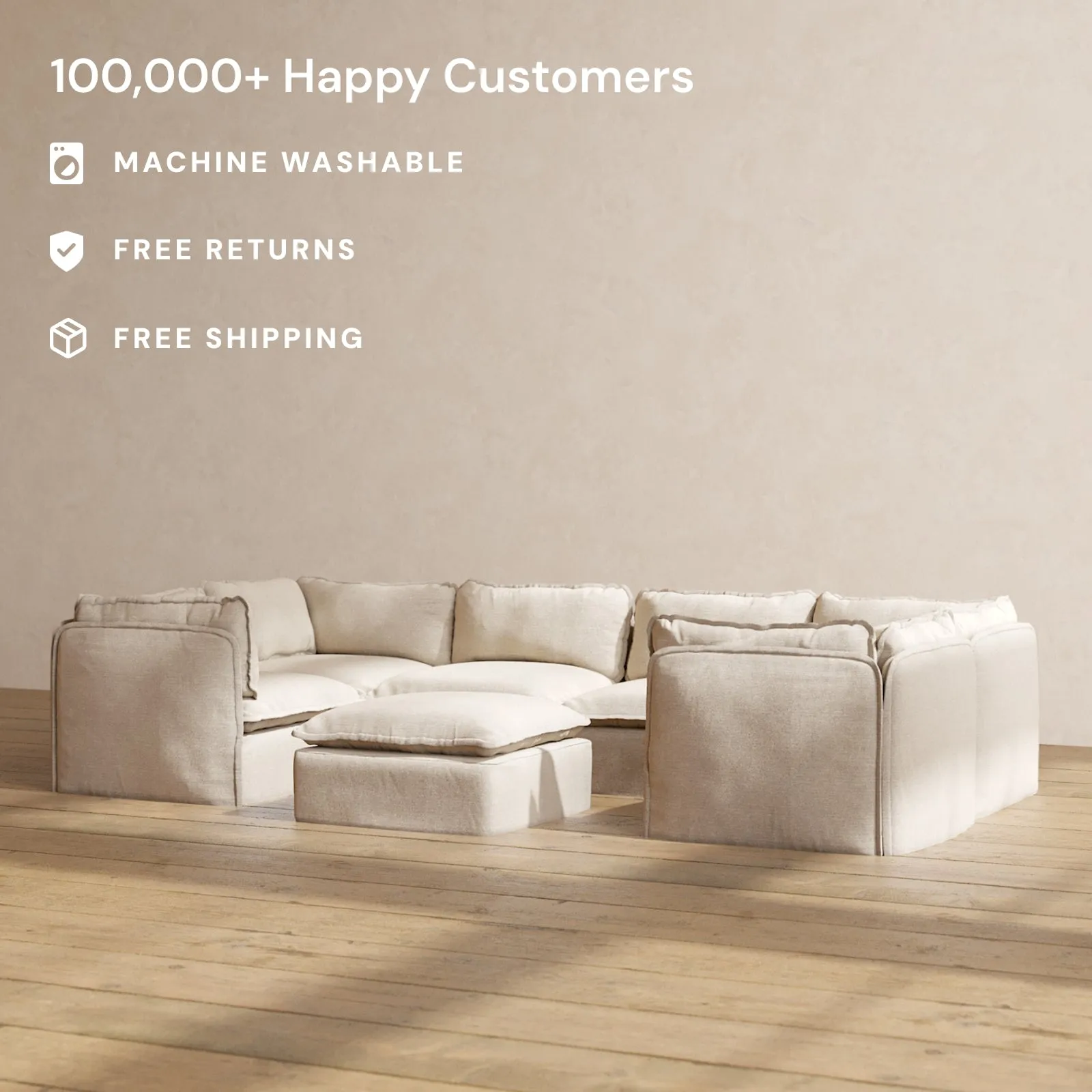 Modular Performance 6-Seater U-Sectional   Ottoman in Oat | Deluxe Blend