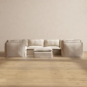 Modular Performance 6-Seater U-Sectional   Ottoman in Oat | Deluxe Blend