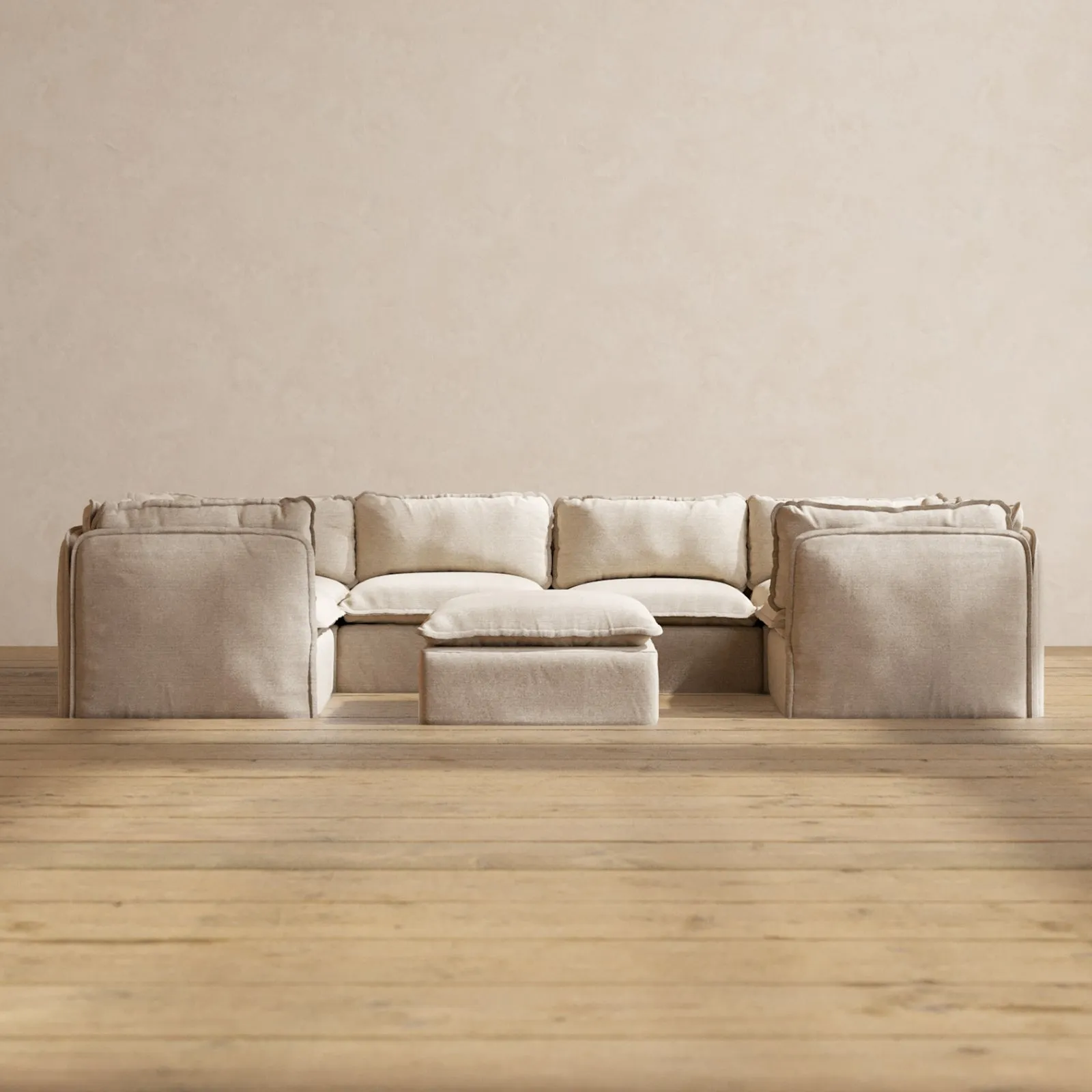 Modular Performance 6-Seater U-Sectional   Ottoman in Oat | Deluxe Blend