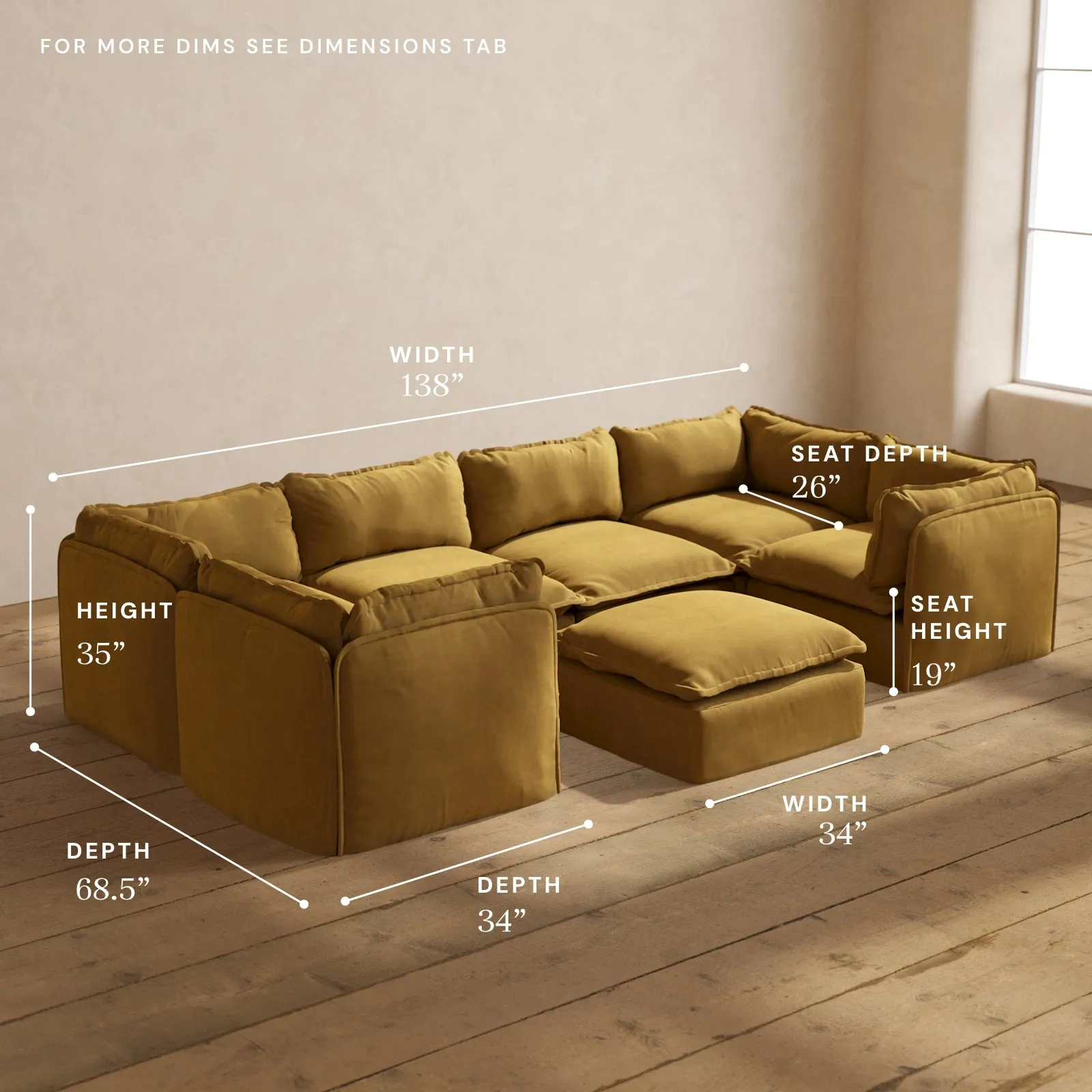 Modular Performance 6-Seater U-Sectional   Ottoman in Toffee | Deluxe Blend