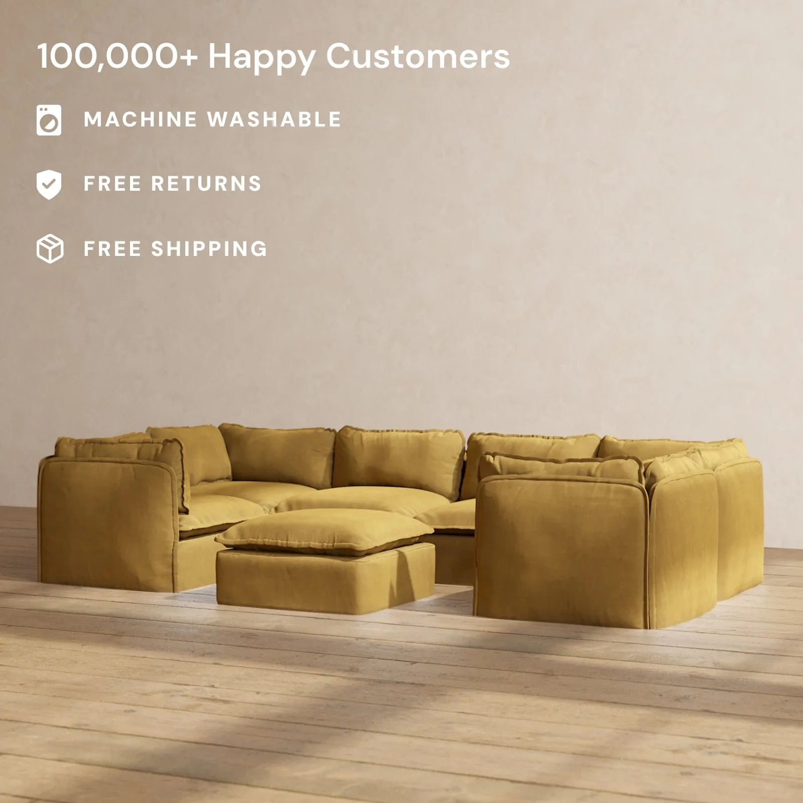 Modular Performance 6-Seater U-Sectional   Ottoman in Toffee | Deluxe Blend