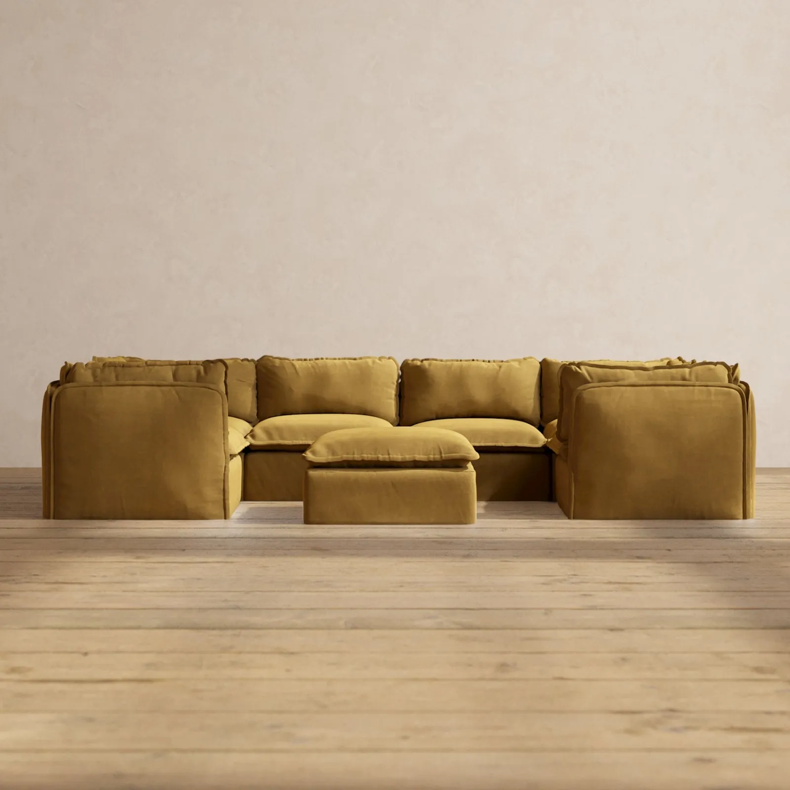 Modular Performance 6-Seater U-Sectional   Ottoman in Toffee | Deluxe Blend