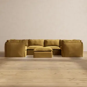 Modular Performance 6-Seater U-Sectional   Ottoman in Toffee | Deluxe Blend