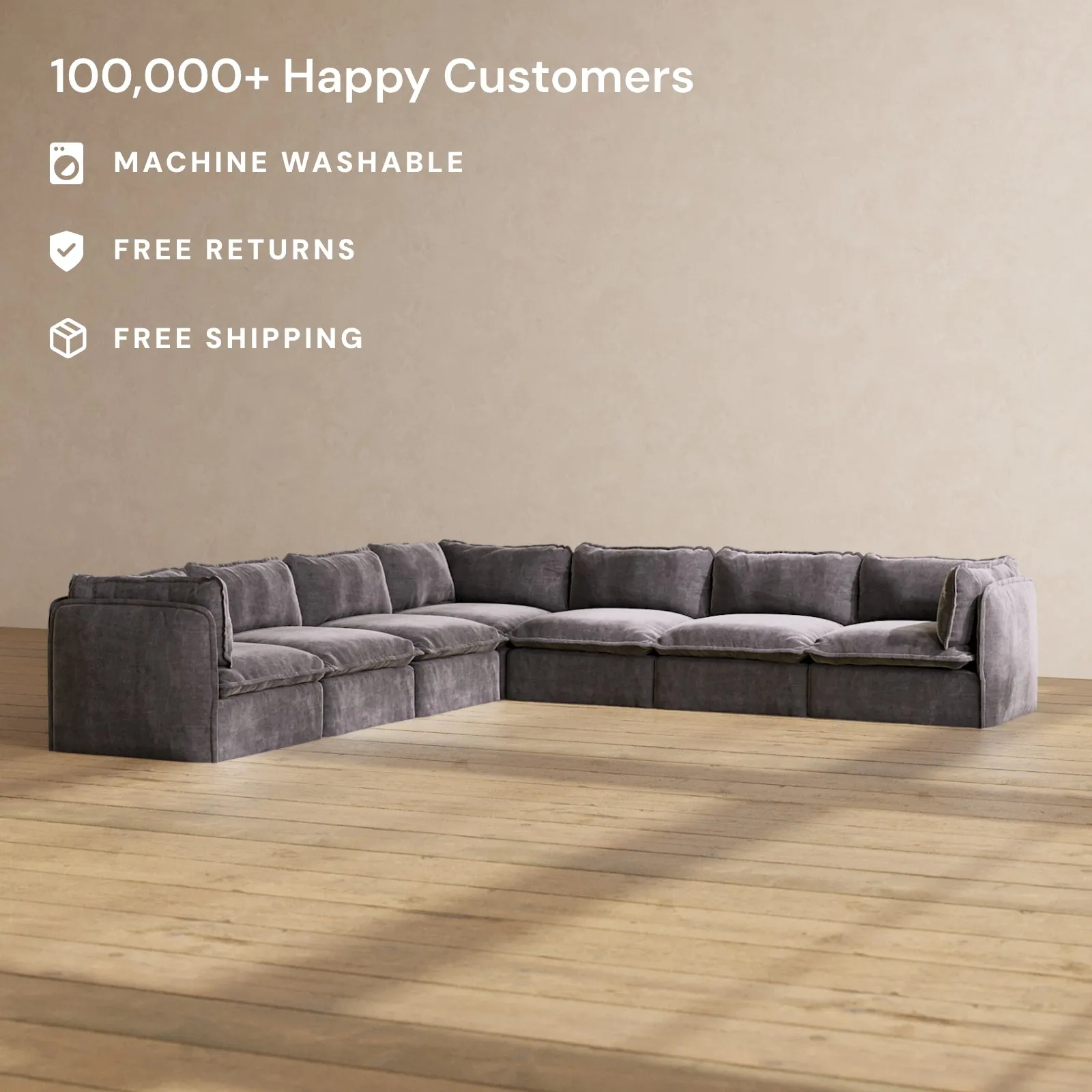 Modular Performance 7-Seater Corner Sectional in Cinder | Deluxe Blend