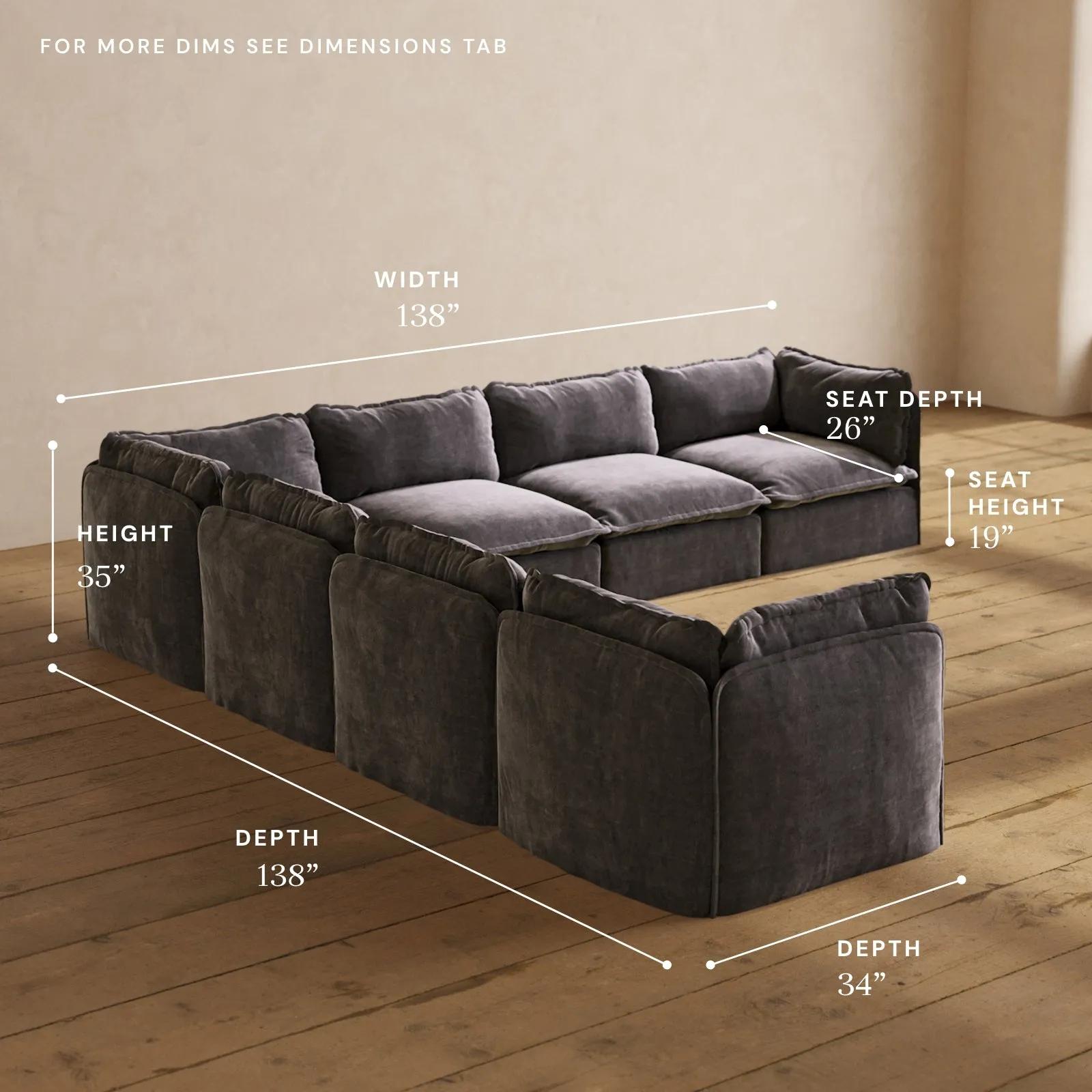 Modular Performance 7-Seater Corner Sectional in Cinder | Deluxe Blend