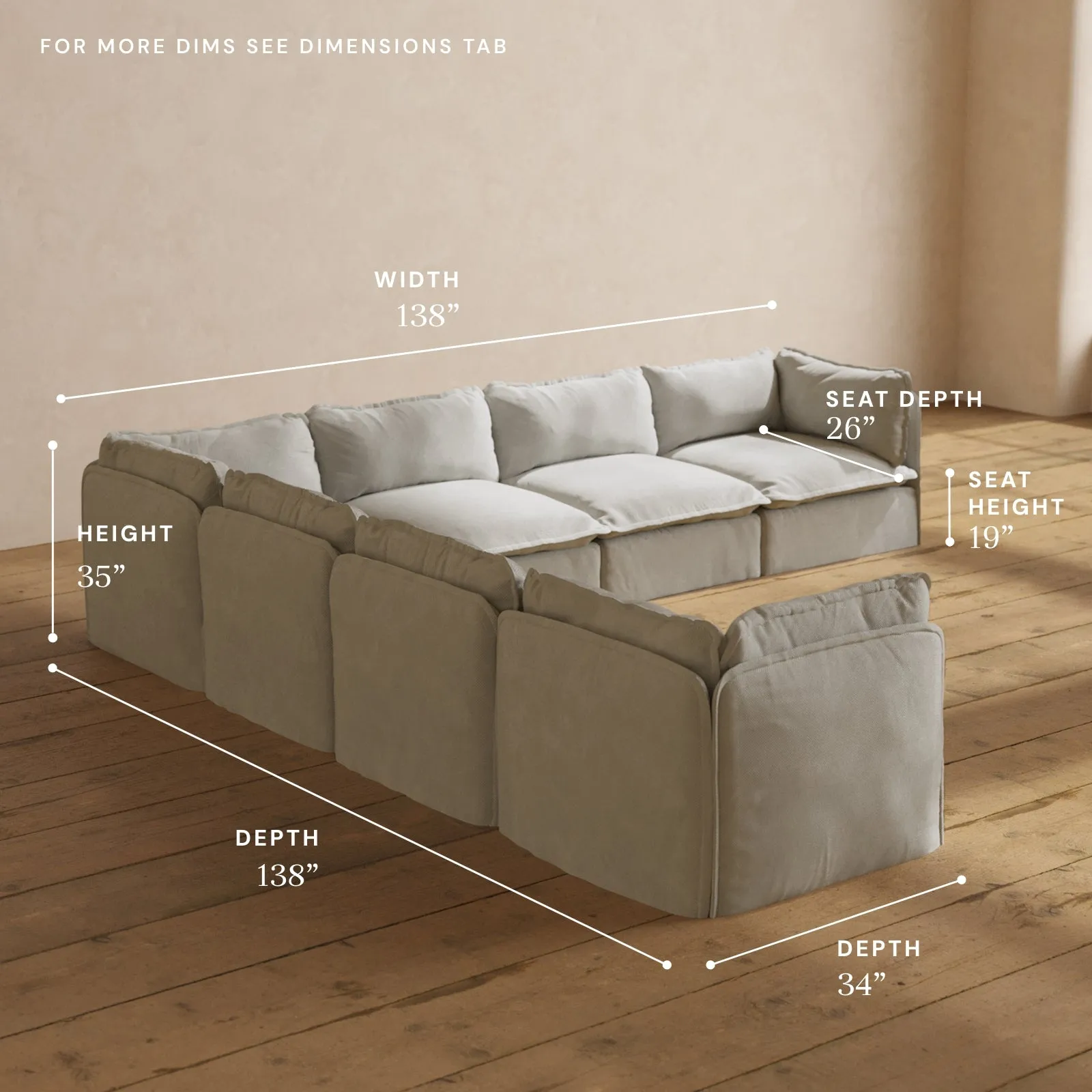 Modular Performance 7-Seater Corner Sectional in Cloud | Relaxed Blend