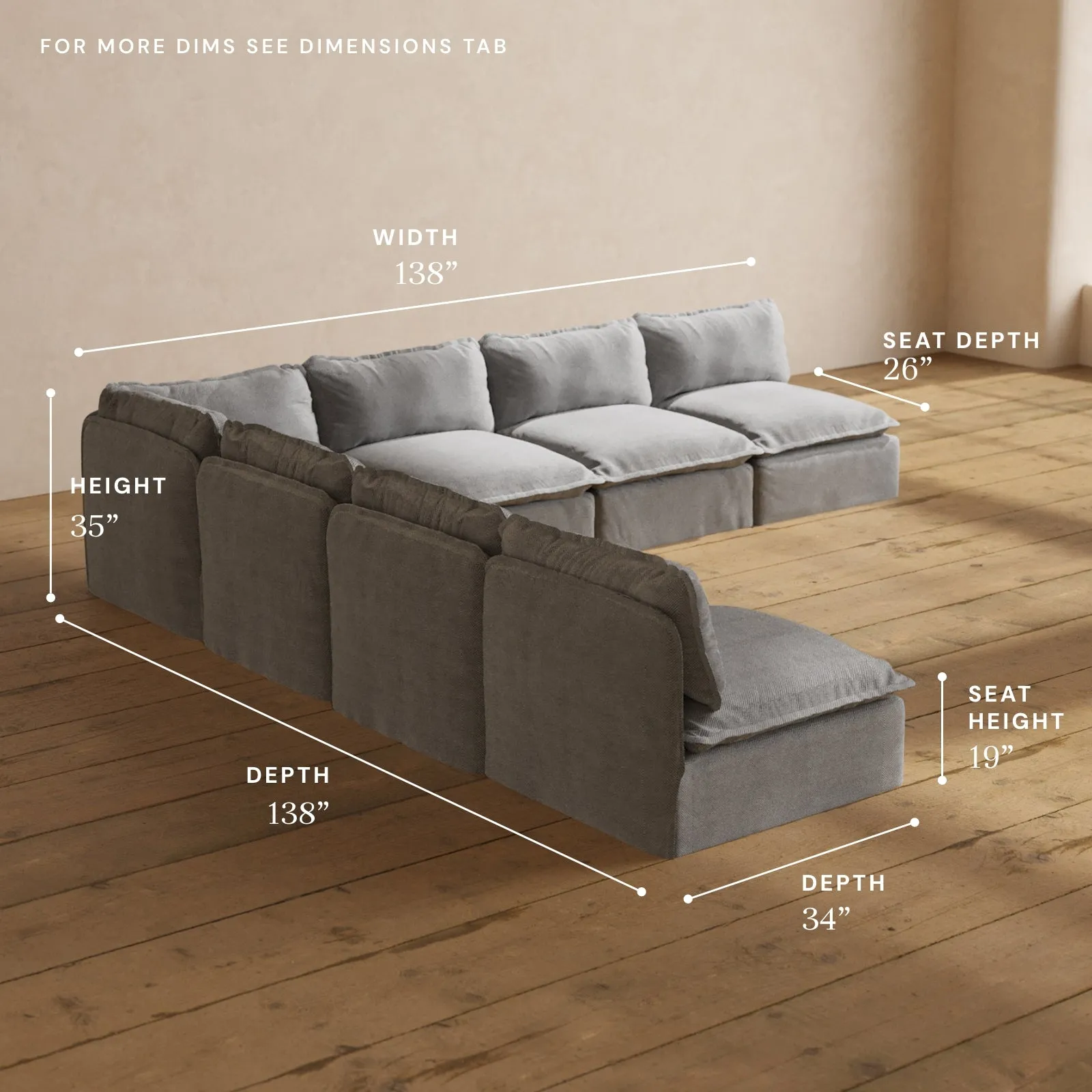 Modular Performance 7-Seater Open-Ends Corner Sectional in Ash | Deluxe Blend