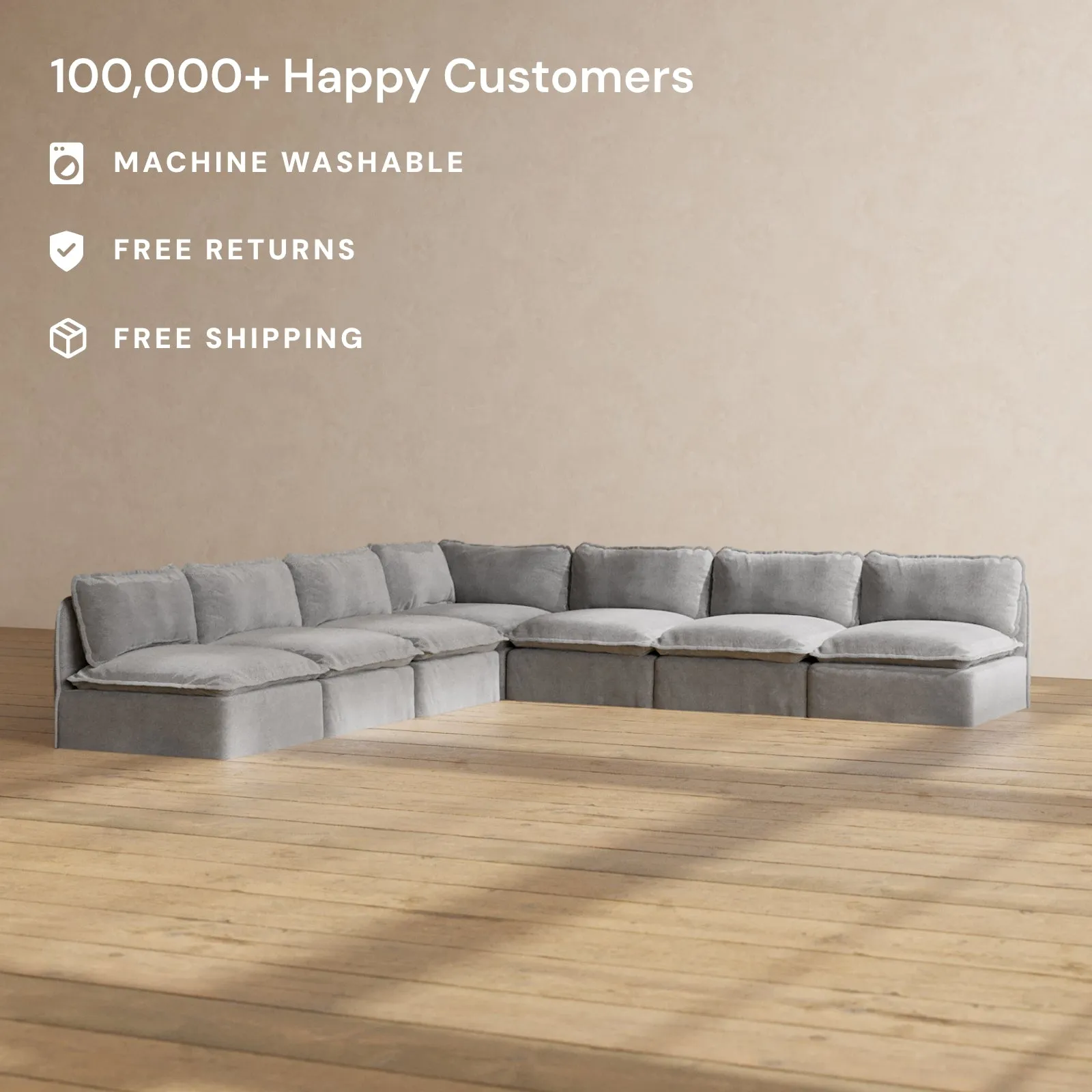 Modular Performance 7-Seater Open-Ends Corner Sectional in Ash | Deluxe Blend