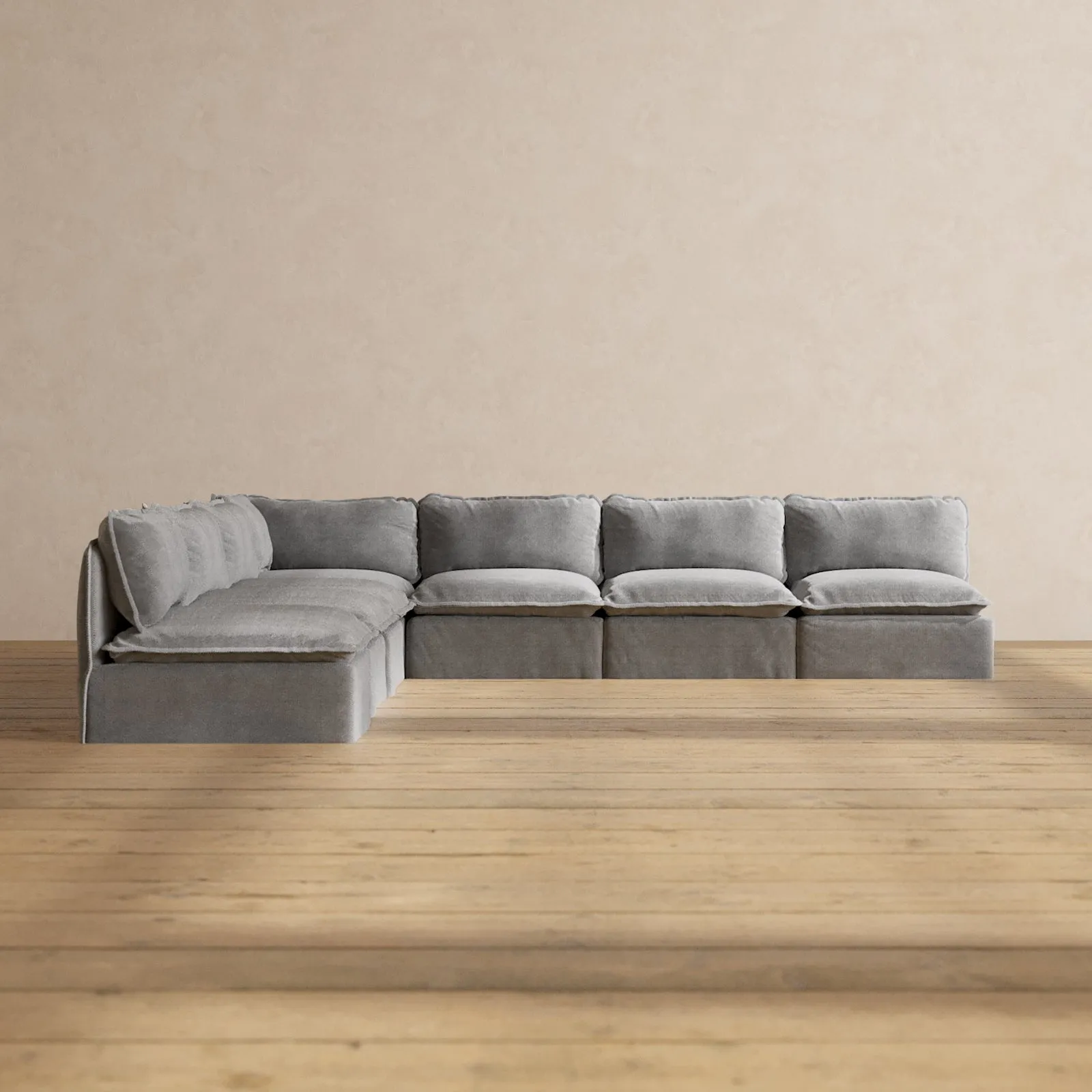 Modular Performance 7-Seater Open-Ends Corner Sectional in Ash | Deluxe Blend