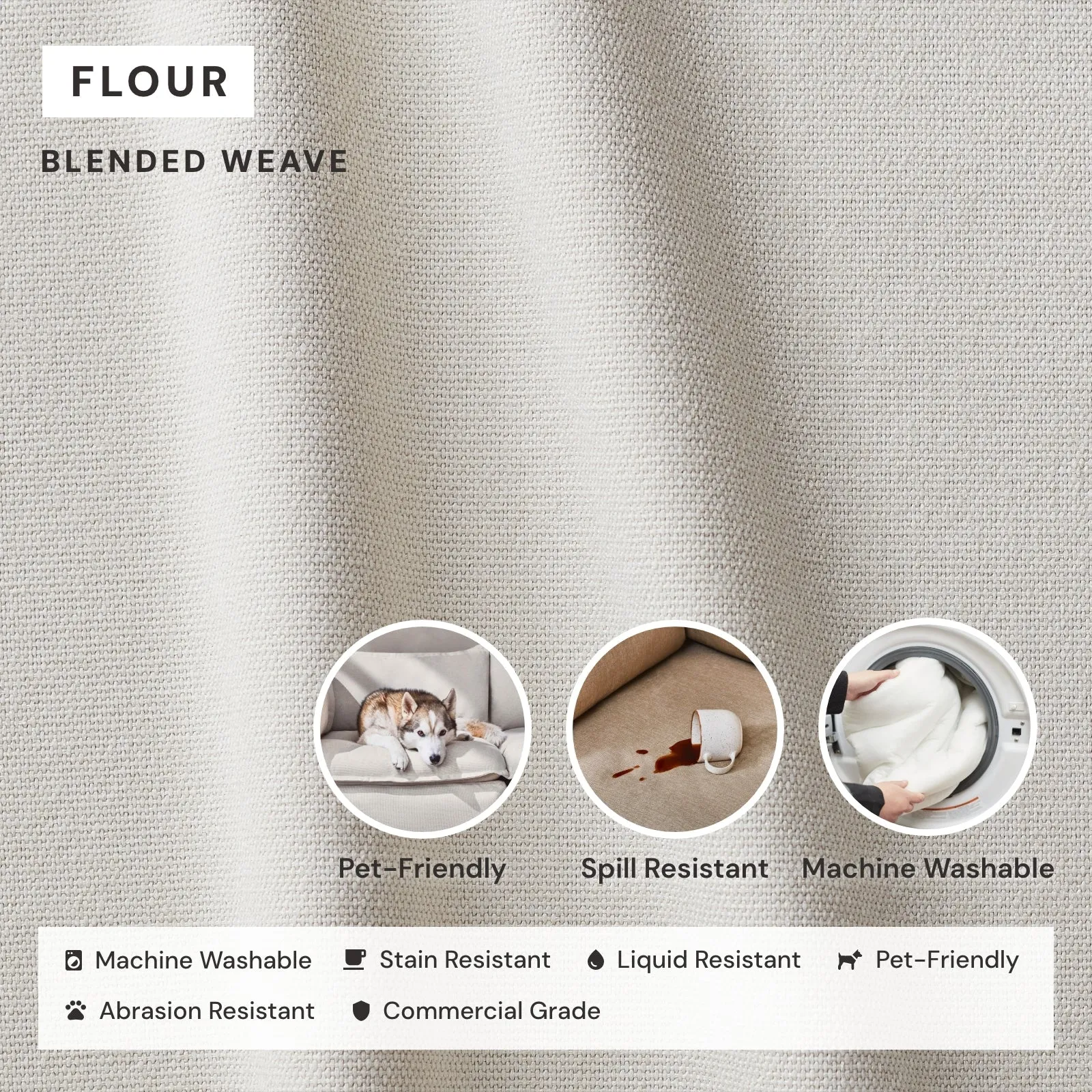 Modular Performance 7-Seater Open-Ends Corner Sectional in Flour | Deluxe Blend