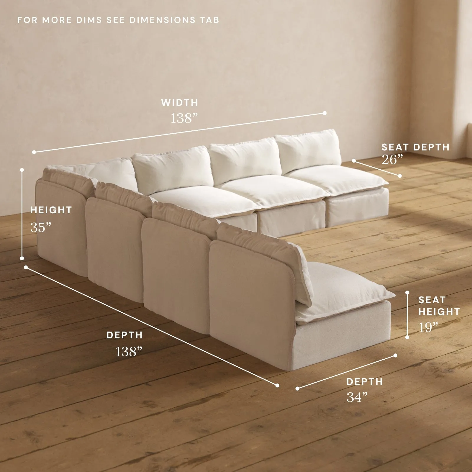Modular Performance 7-Seater Open-Ends Corner Sectional in Flour | Deluxe Blend