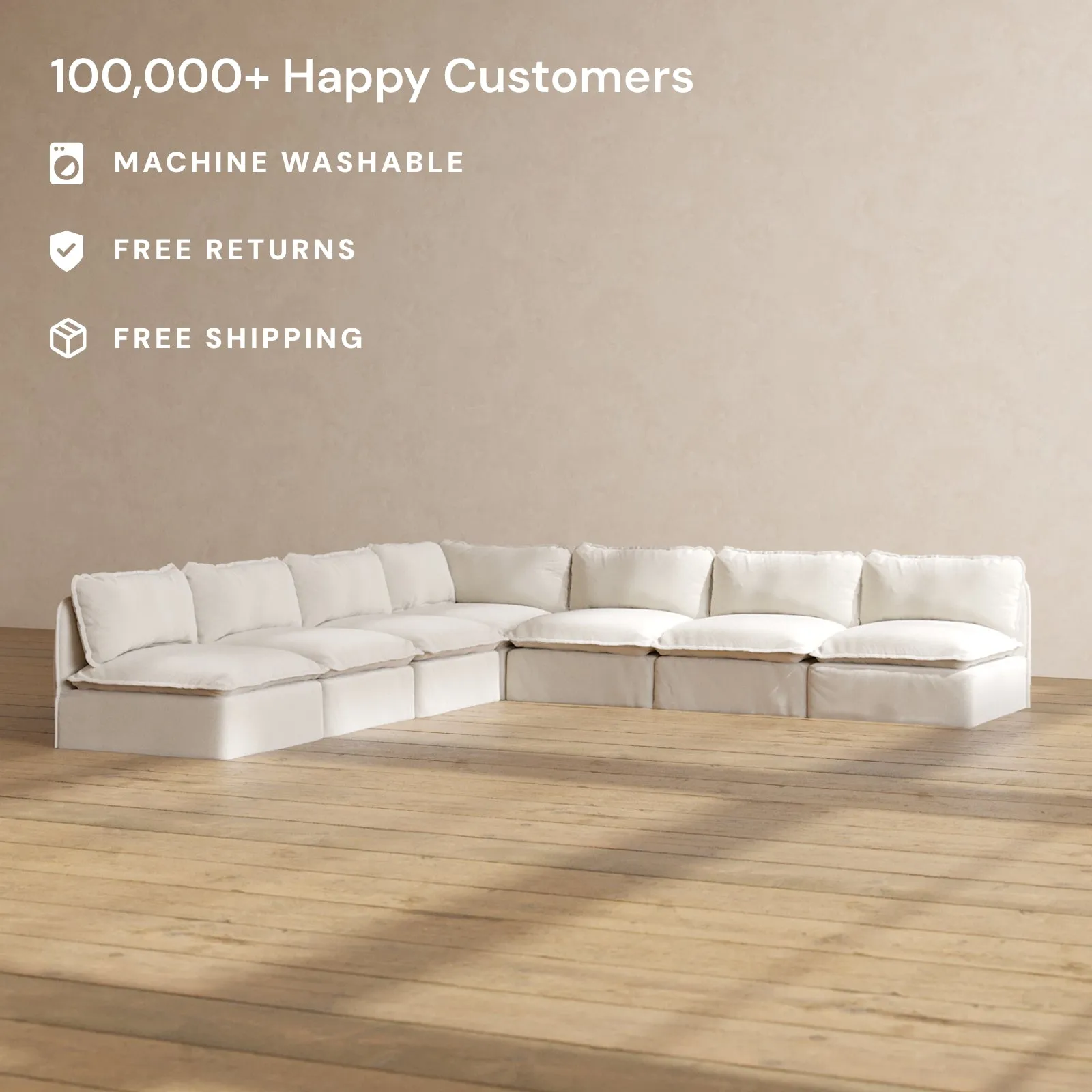 Modular Performance 7-Seater Open-Ends Corner Sectional in Flour | Deluxe Blend