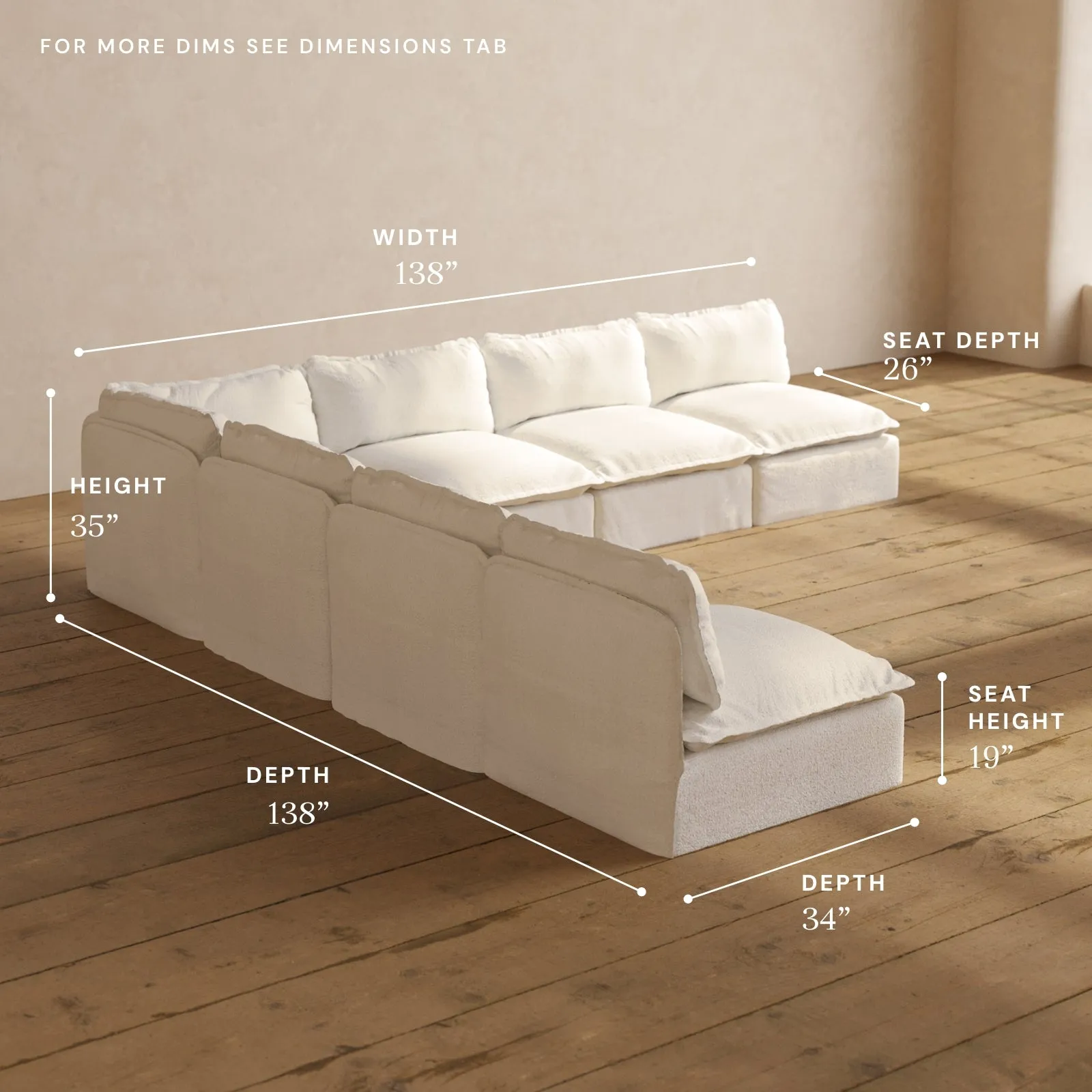 Modular Performance 7-Seater Open-Ends Corner Sectional in Mousse | Relaxed Blend