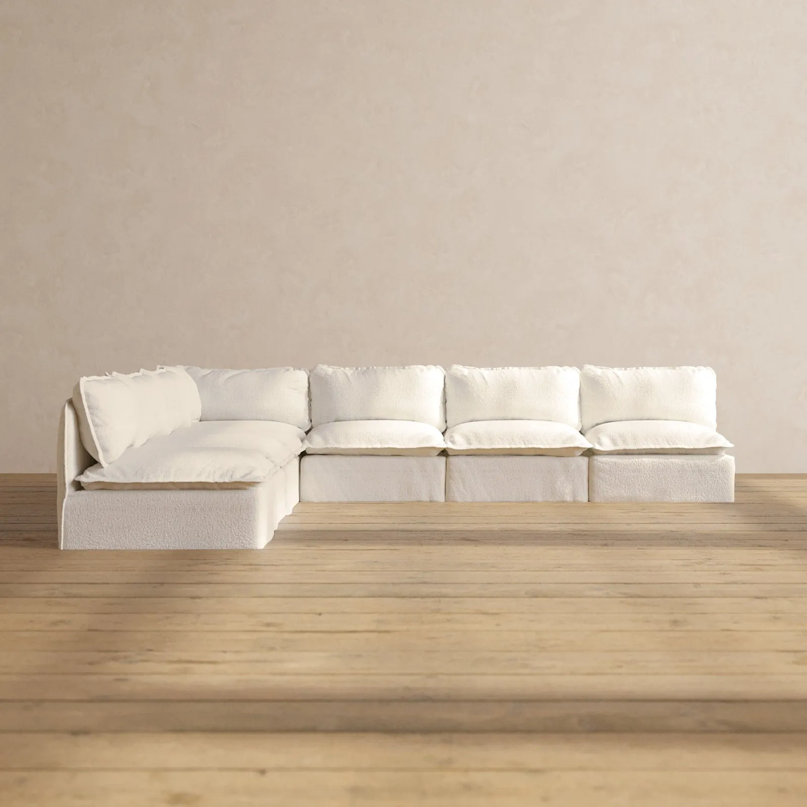 Modular Performance 7-Seater Open-Ends Corner Sectional in Mousse | Relaxed Blend