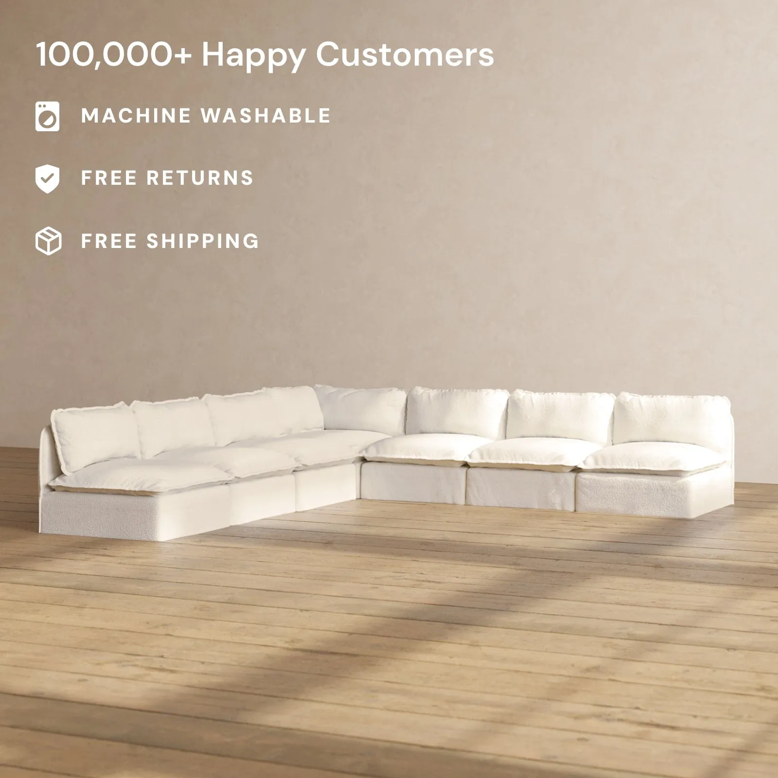 Modular Performance 7-Seater Open-Ends Corner Sectional in Mousse | Relaxed Blend