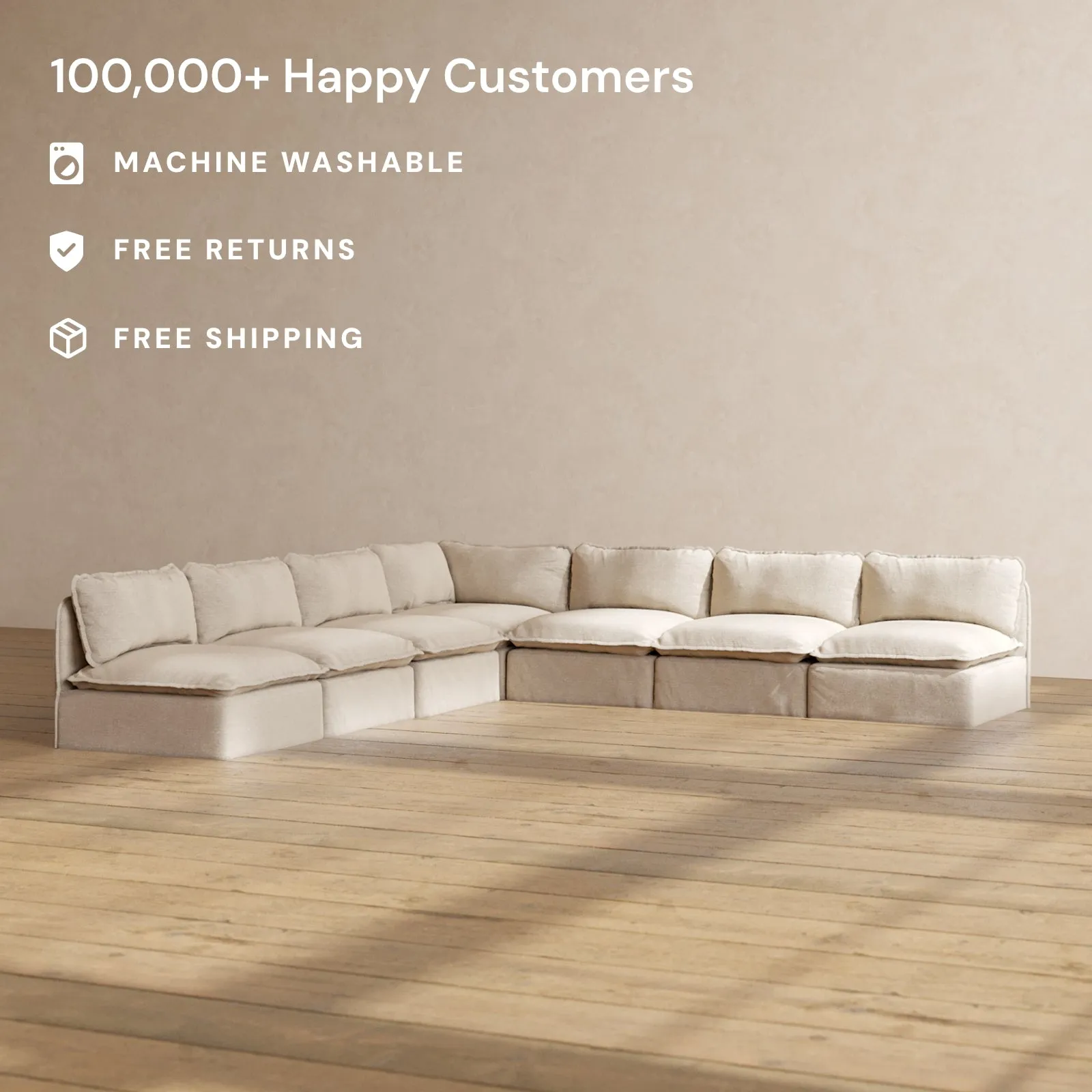 Modular Performance 7-Seater Open-Ends Corner Sectional in Oat | Deluxe Blend
