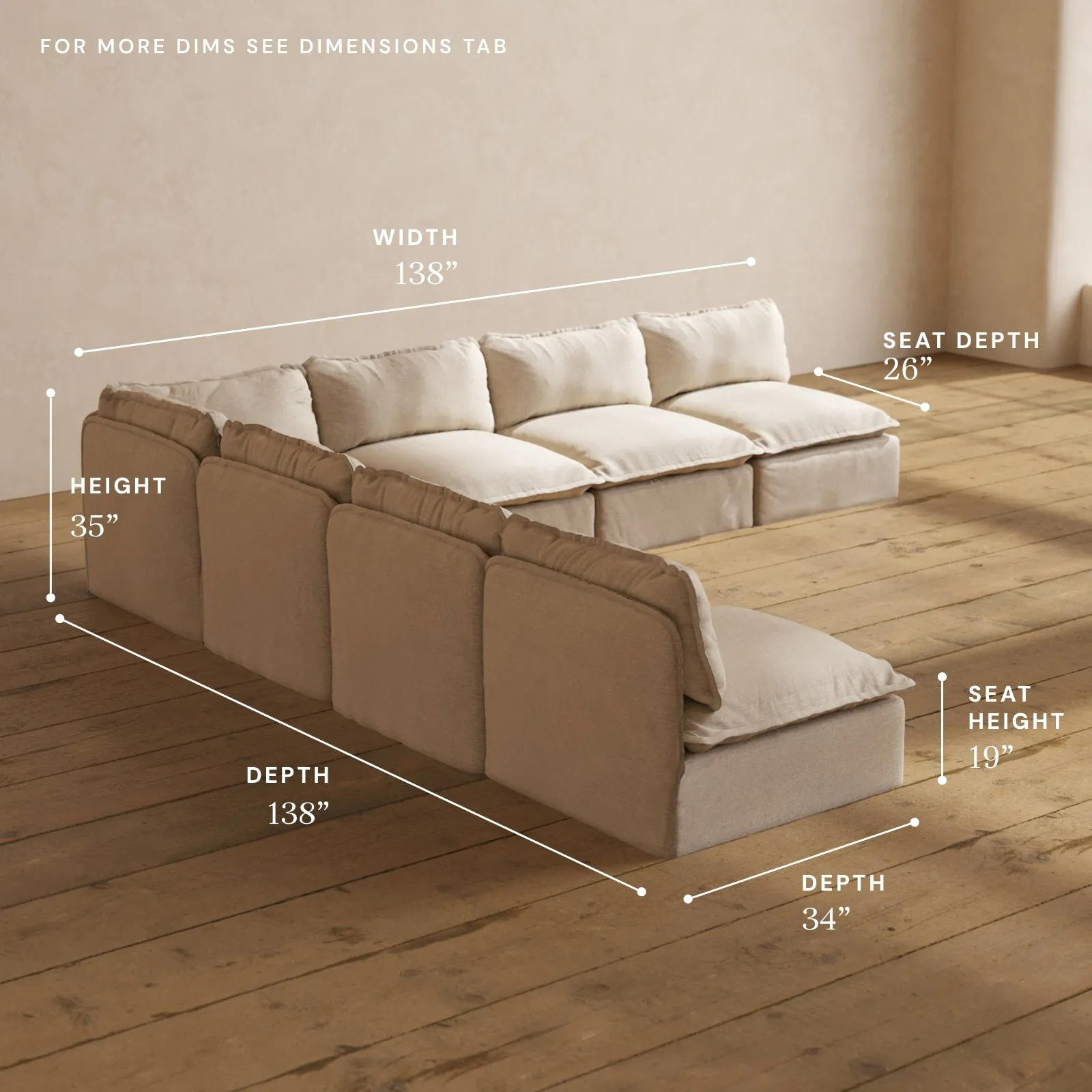 Modular Performance 7-Seater Open-Ends Corner Sectional in Oat | Deluxe Blend