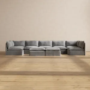 Modular Performance 7-Seater Open-Ends U-Sectional   Bench Ottoman in Ash | Deluxe Blend