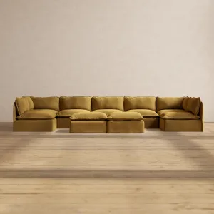 Modular Performance 7-Seater Open-Ends U-Sectional   Bench Ottoman in Toffee | Relaxed Blend