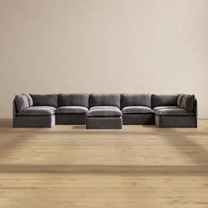 Modular Performance 7-Seater Open-Ends U-Sectional   Ottoman in Cinder | Deluxe Blend