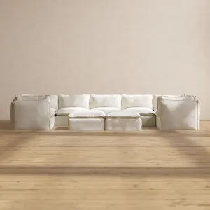 Modular Performance 7-Seater U-Sectional   Bench Ottoman in Eggshell | Deluxe Blend
