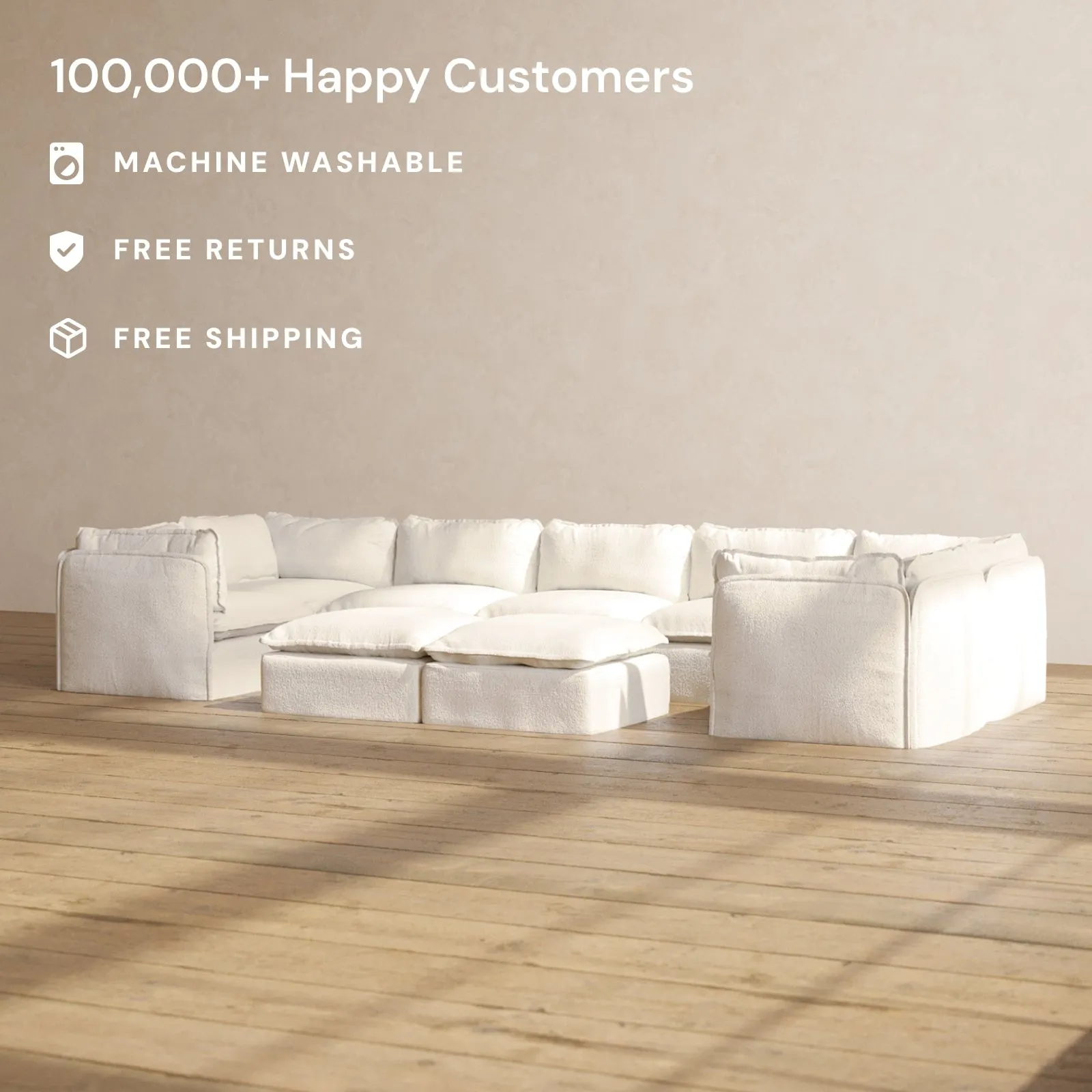 Modular Performance 7-Seater U-Sectional   Bench Ottoman in Mousse | Deluxe Blend
