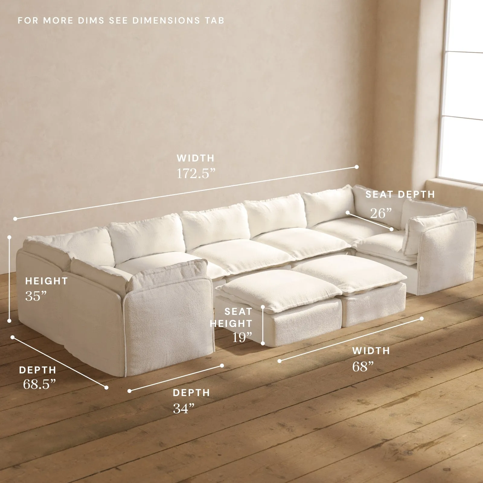 Modular Performance 7-Seater U-Sectional   Bench Ottoman in Mousse | Deluxe Blend