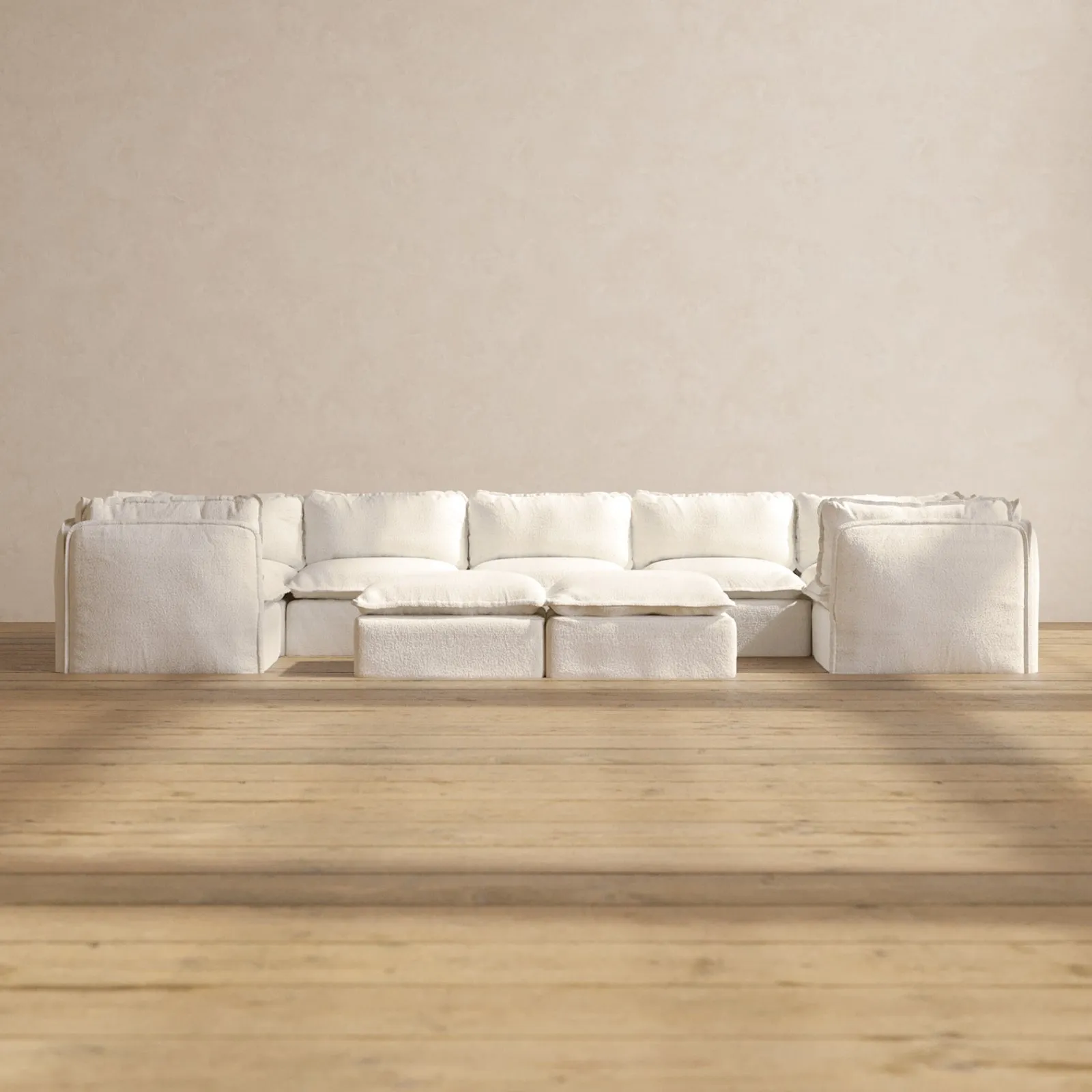 Modular Performance 7-Seater U-Sectional   Bench Ottoman in Mousse | Deluxe Blend